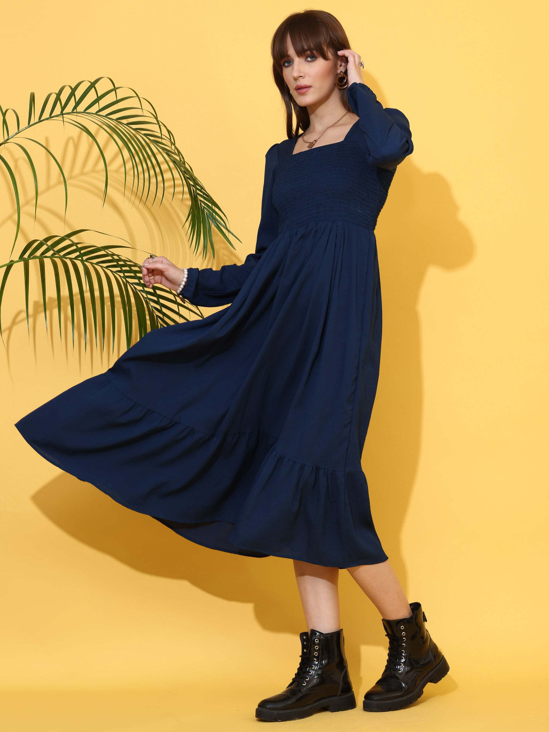 Image of Honky Tonky Women Fit and Flare Dark Blue Below Knee Dress