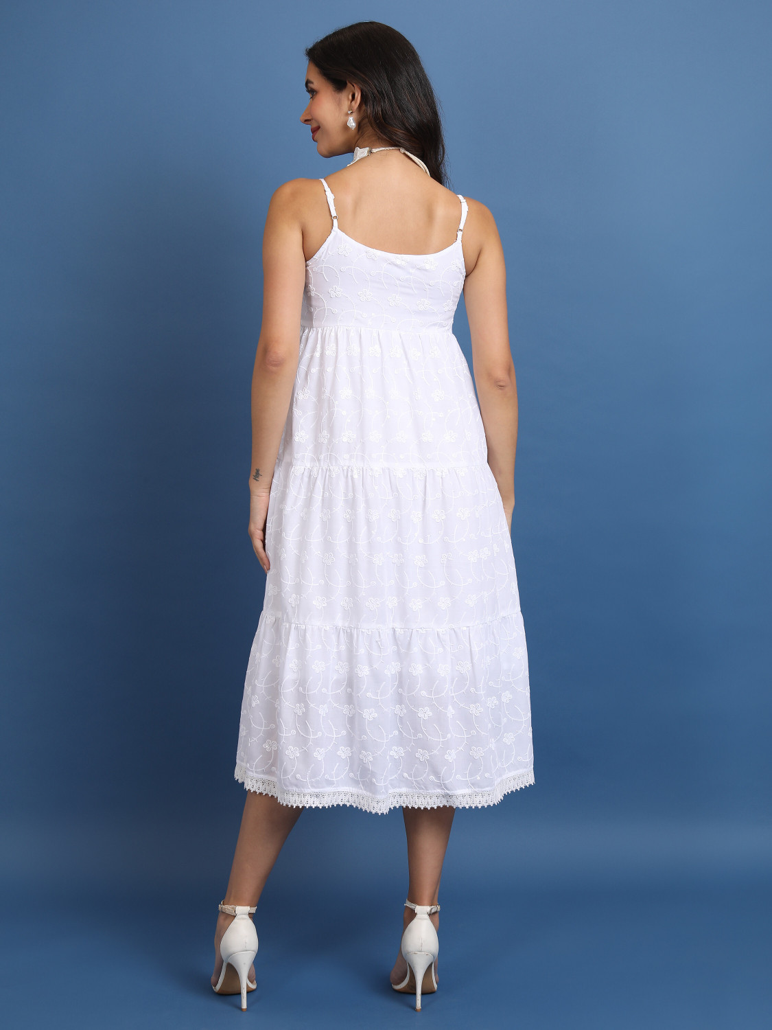 Image of KETCH Women Fit and Flare White Midi /Calf Length Dress