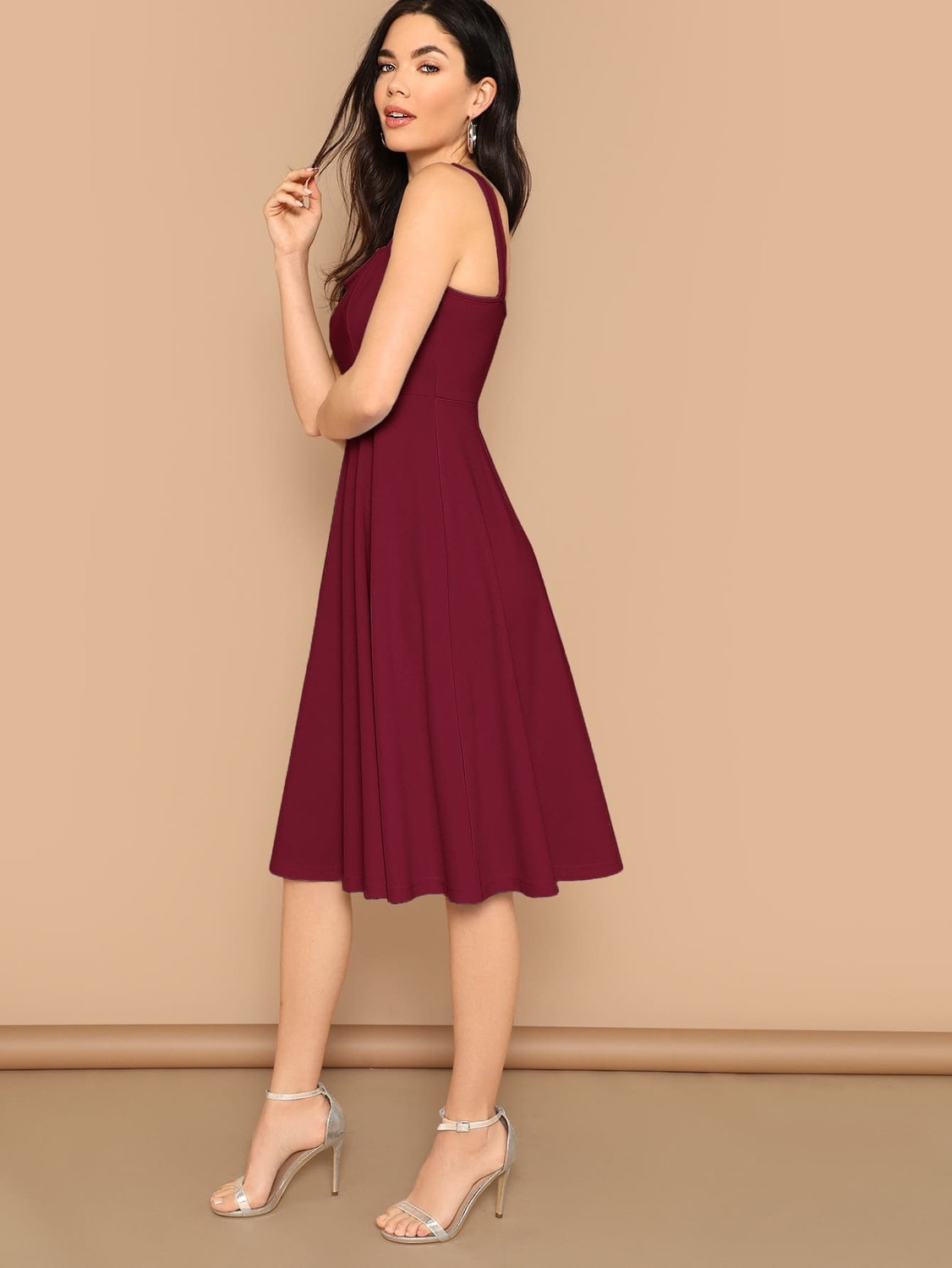 Image of Aahwan Women Fit and Flare Maroon Below Knee Dress