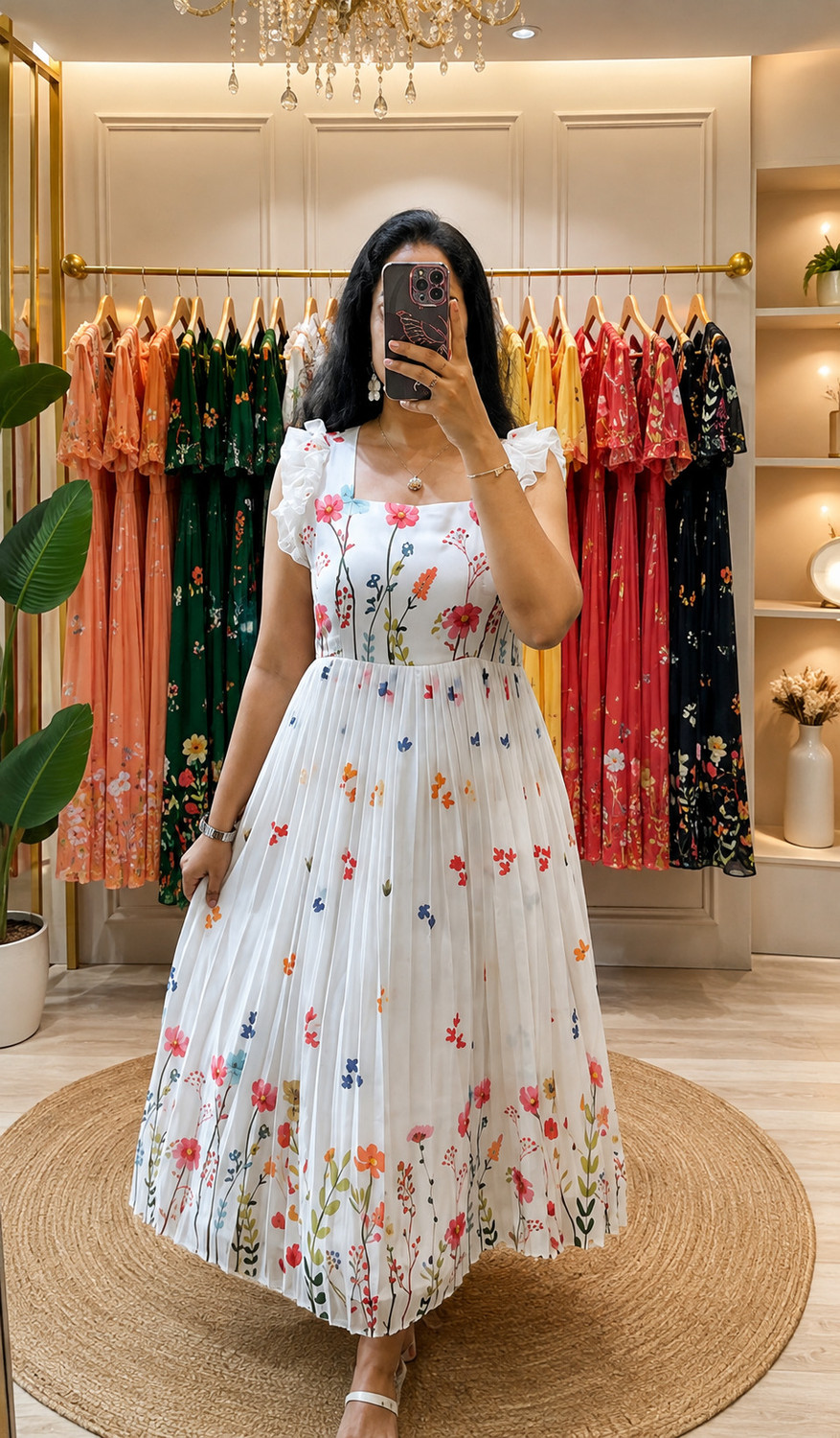 Image of Tooware Women Pleated White Midi /Calf Length Dress