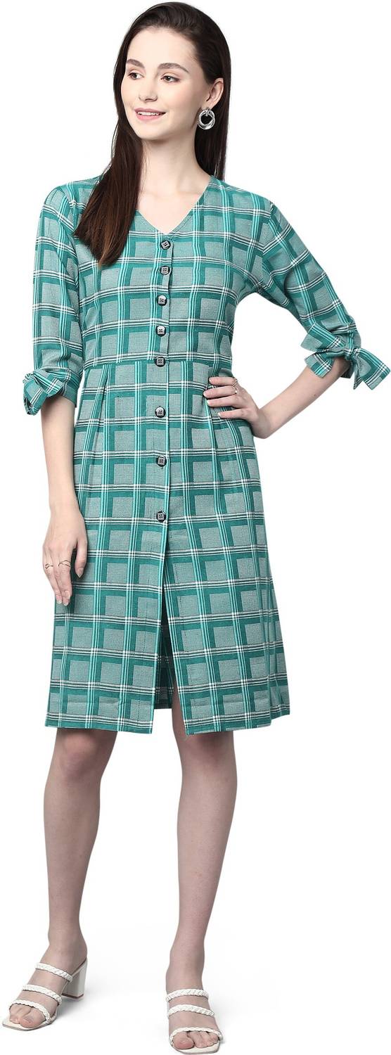 ANUSHIL Women Fit and Flare Green Knee Length Dress
