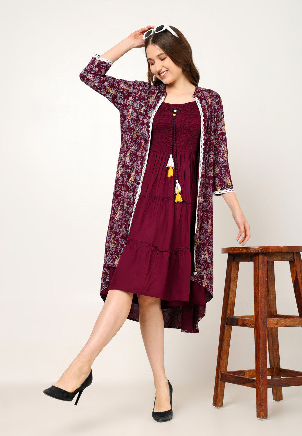 Image of NG Fashion Women Fit and Flare Purple Midi /Calf Length Dress