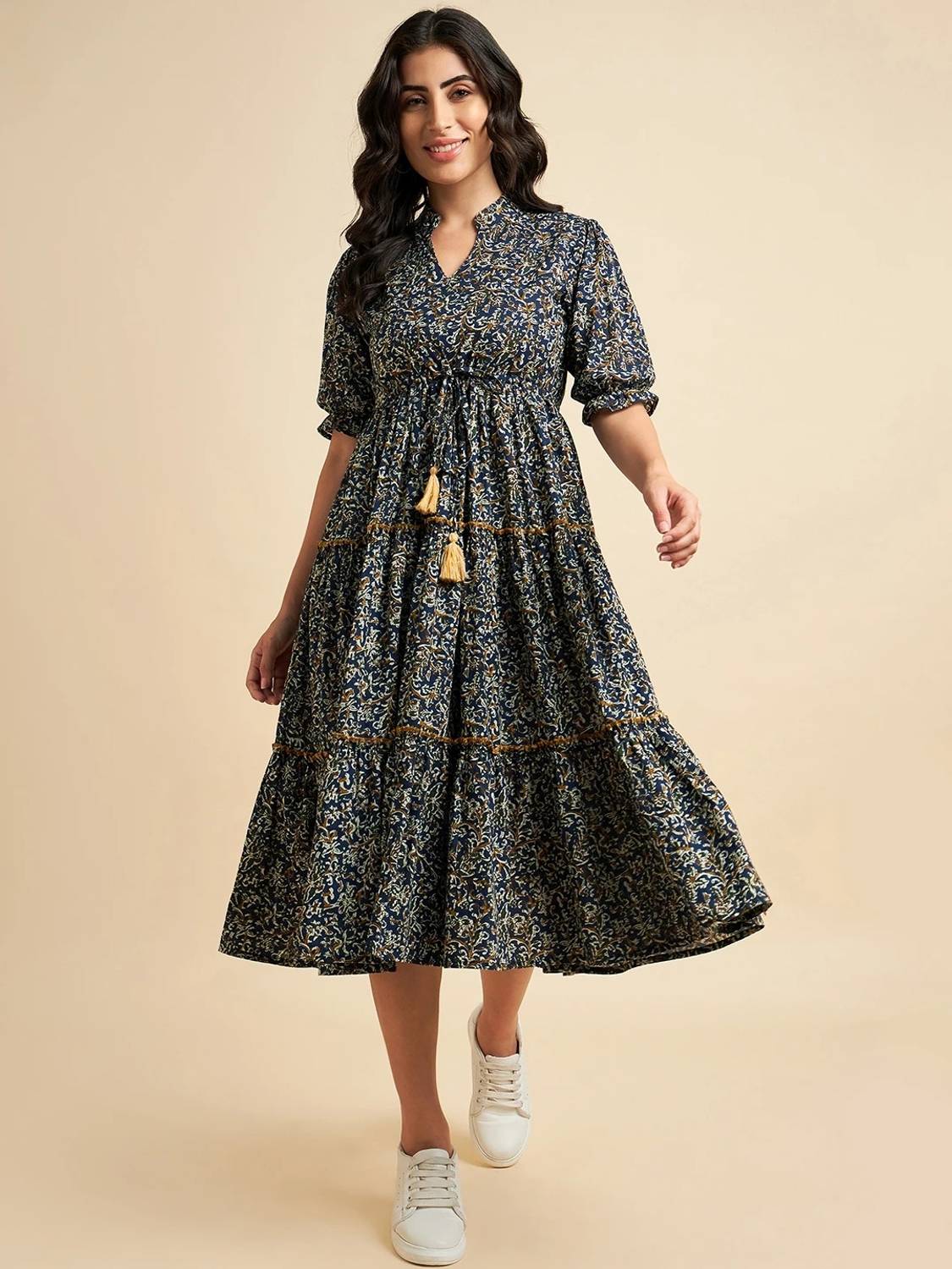 Azira Women A-line Multicolor Midi/Calf Length Dress