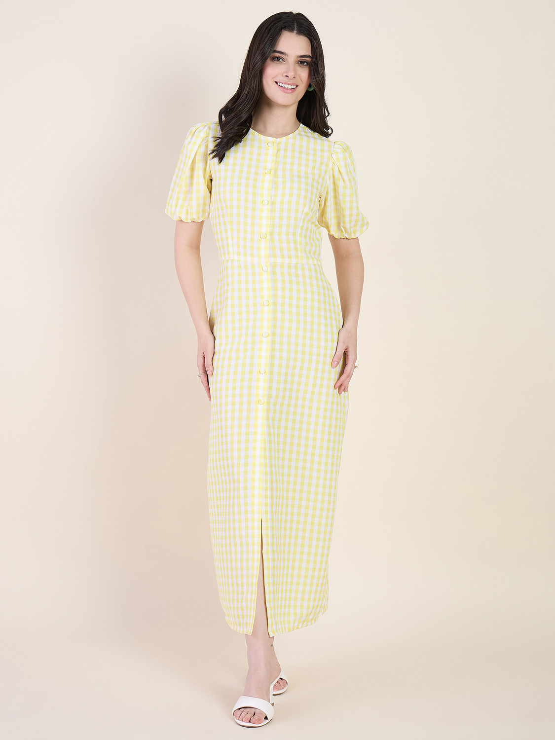 Image of AAYU Women A-line Yellow Midi /Calf Length Dress