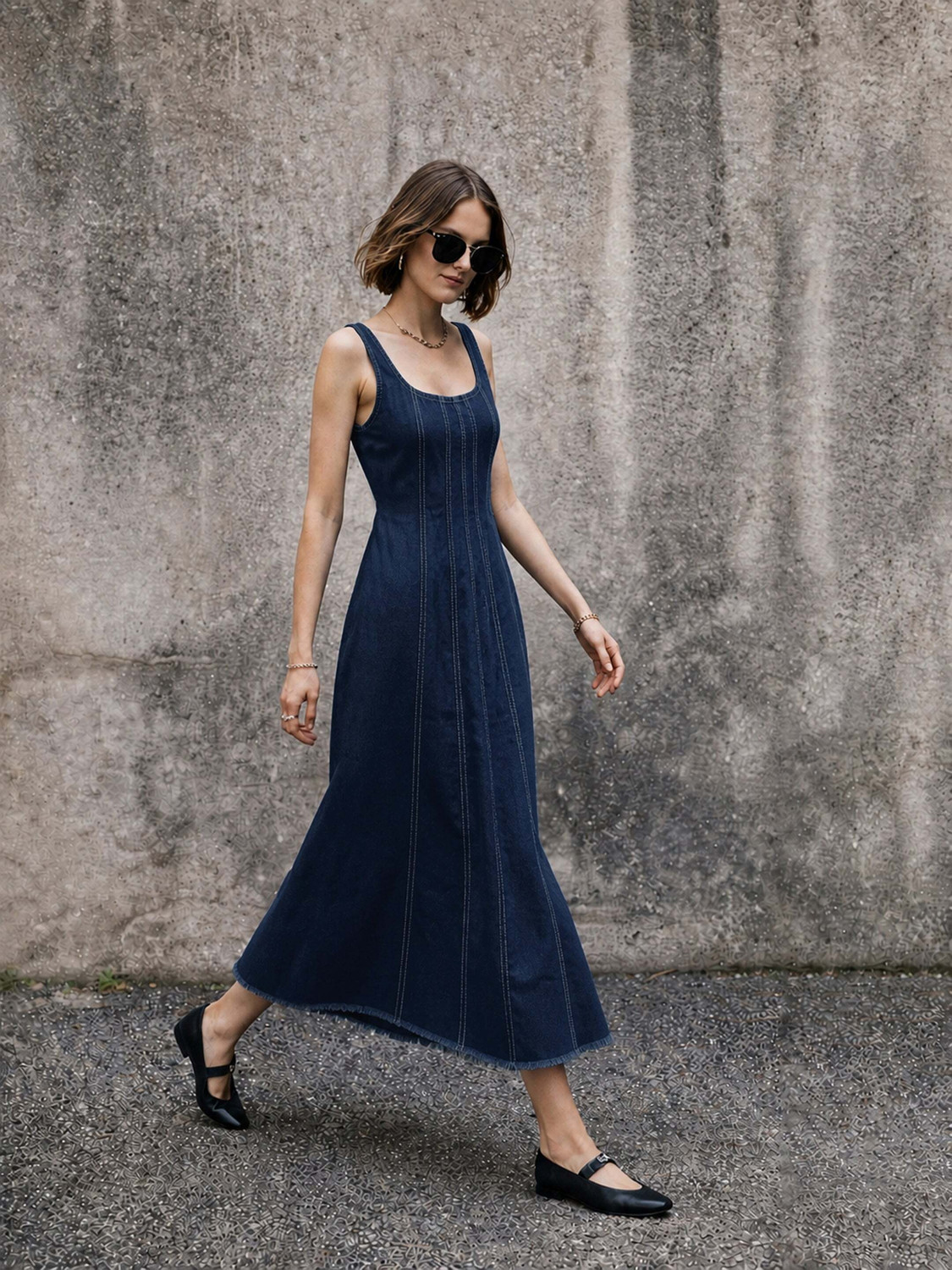 SASSAFRAS Women A-line Dark Blue Midi/Calf Length Dress