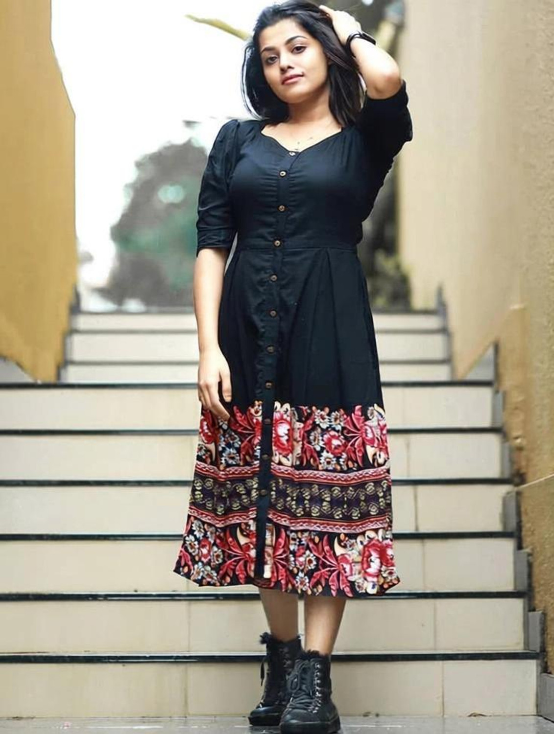 Image of Gulabo Women Fit and Flare Multicolor Midi /Calf Length Dress