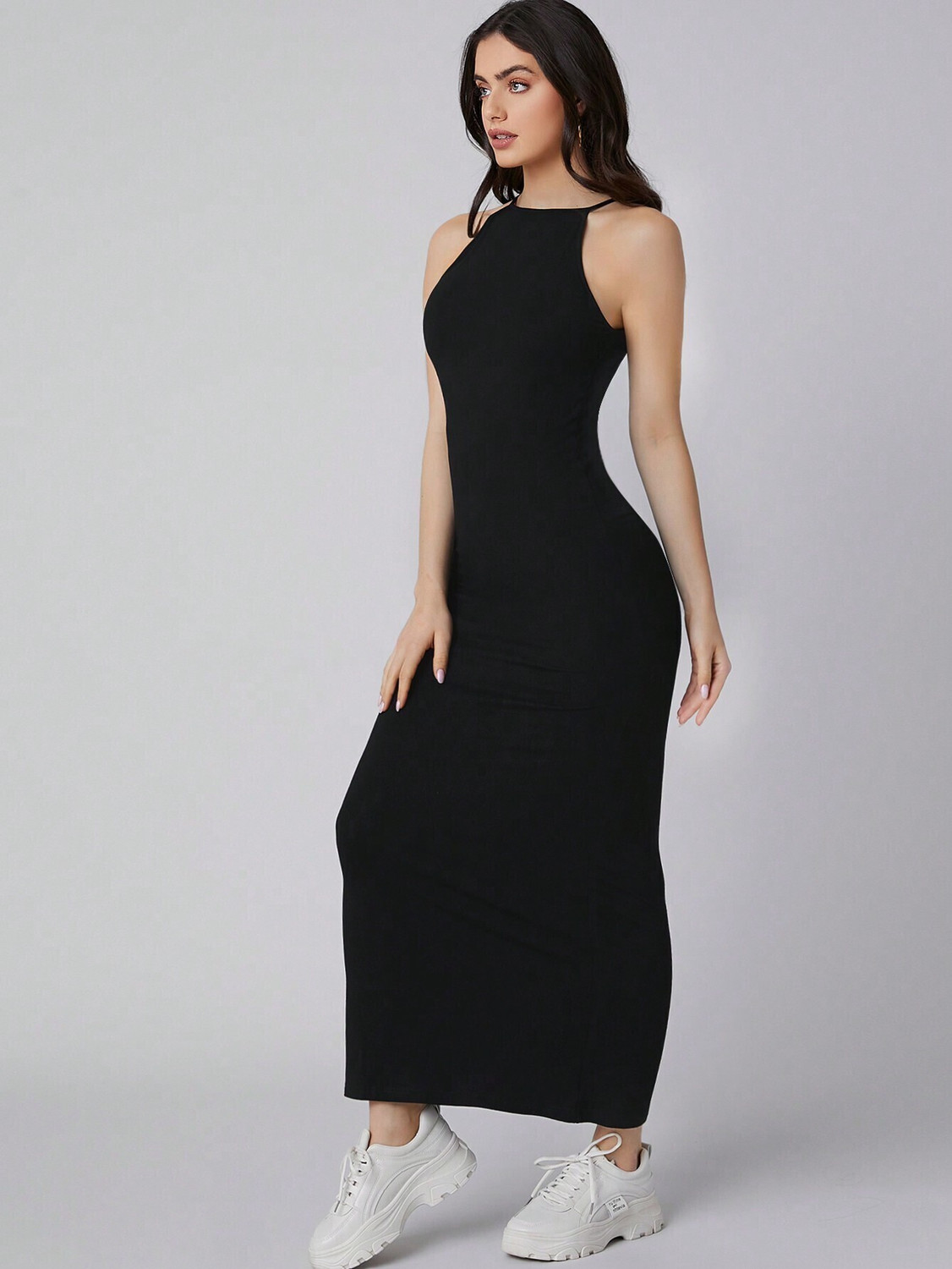 Image of Aahwan Women Bodycon Black Maxi /Full Length Dress