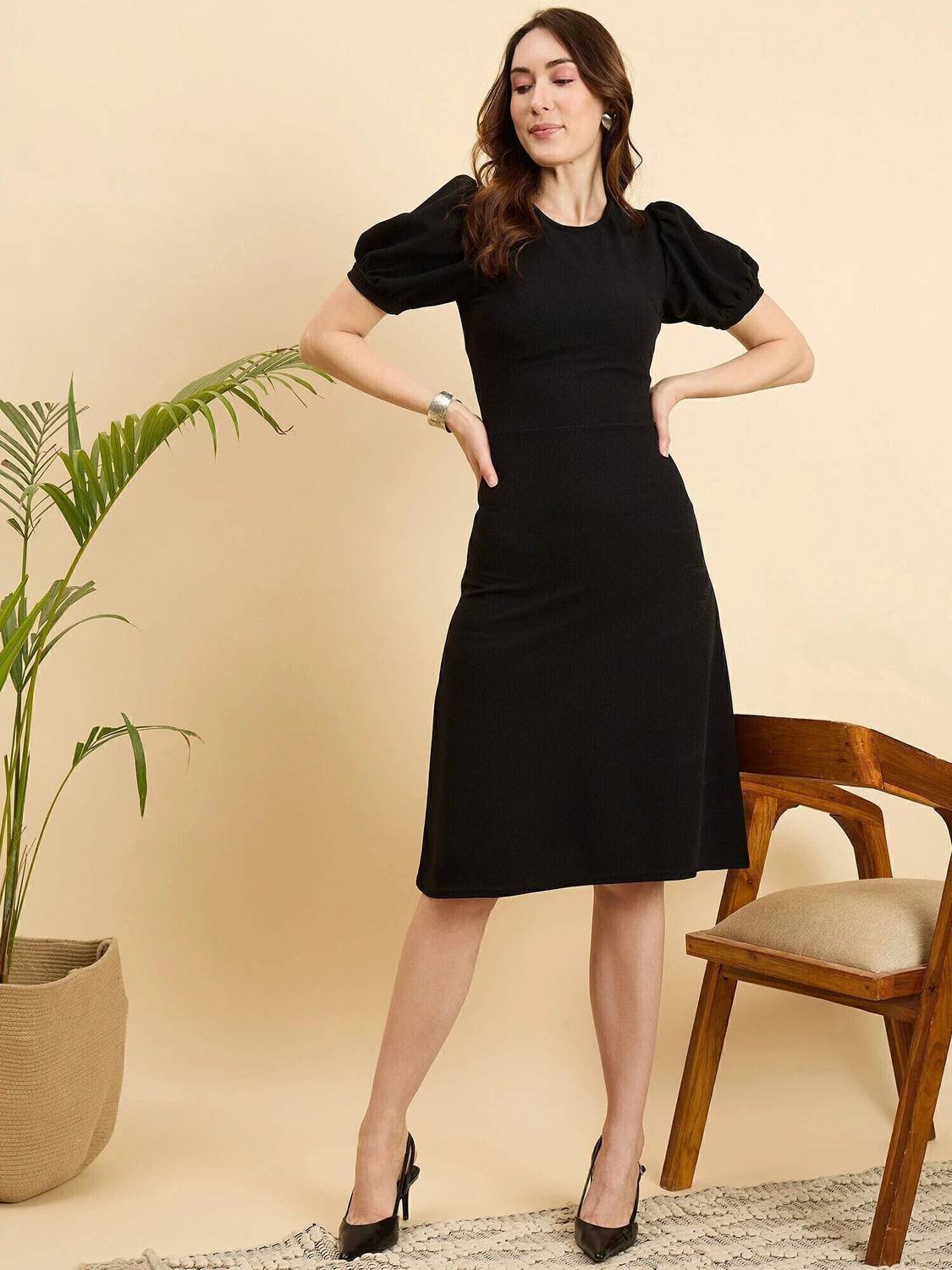 AA-HA! Women Bodycon Black Knee Length Dress