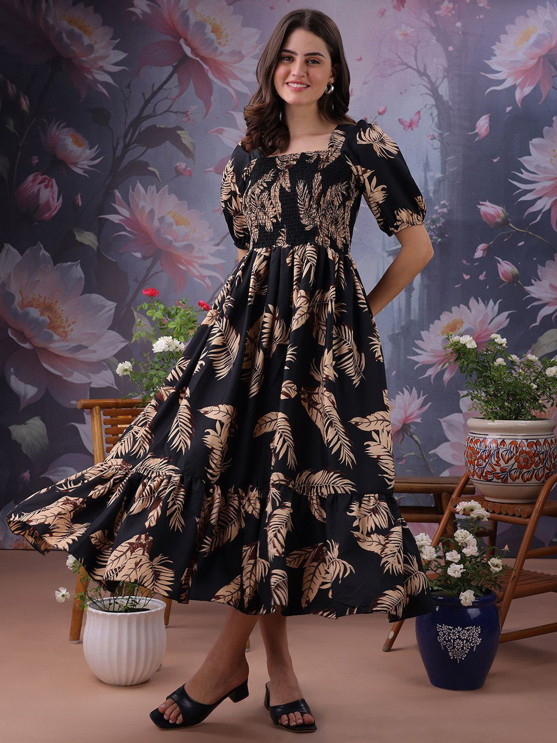 Image of Deklook Women Fit and Flare Black Maxi /Full Length Dress