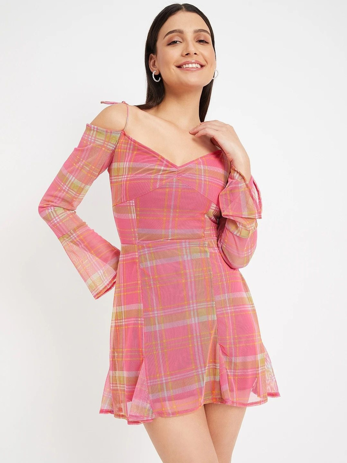 Image of DRAPE AND DAZZLE Women Fit and Flare Pink Mini /Short Dress