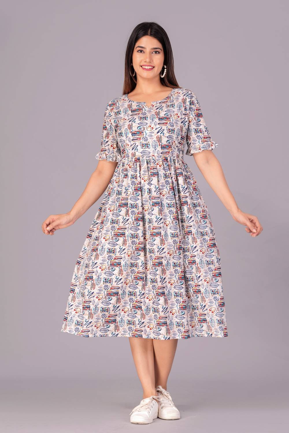 SYRA Collection Women Fit and Flare Multicolor Midi/Calf Length Dress