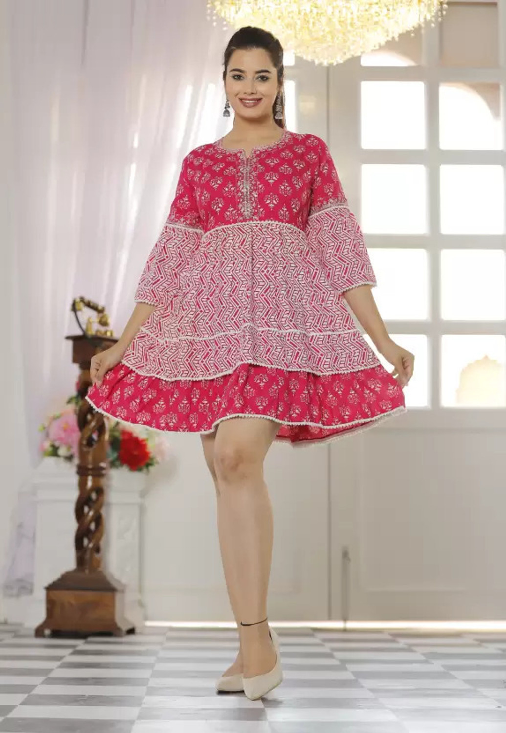 Image of THE BLISS FASHION Women A-line Multicolor Knee Length Dress