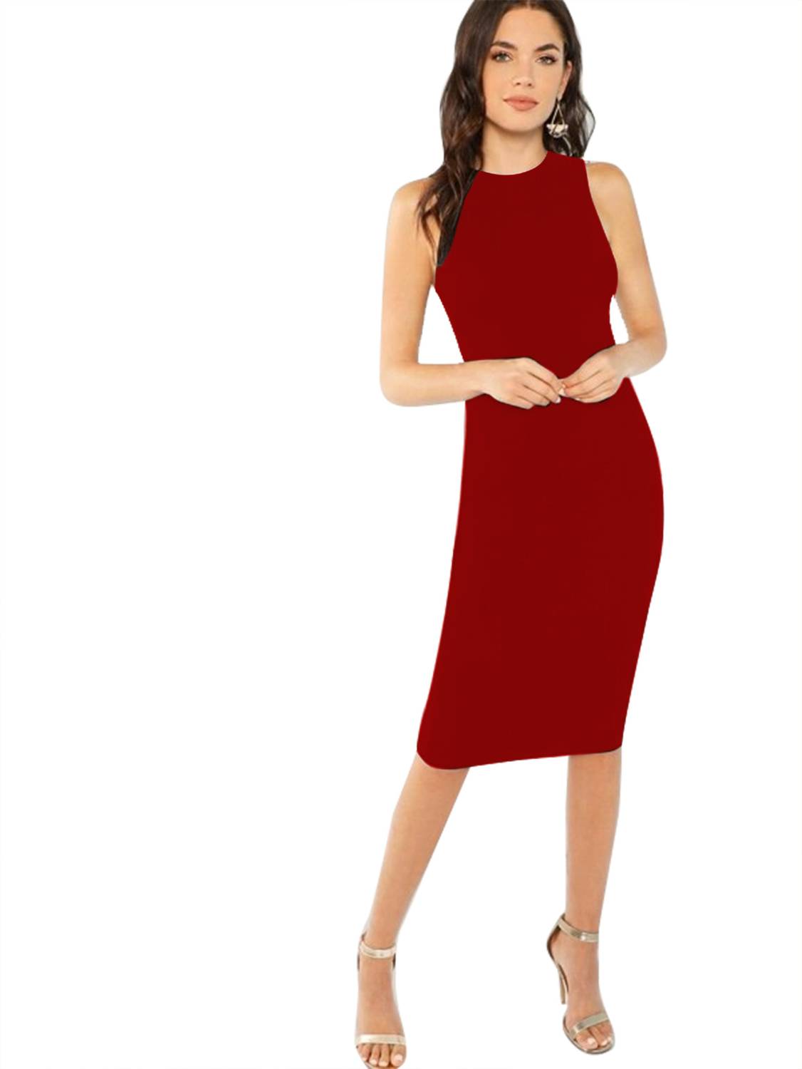 Alekya Women Bodycon Maroon Midi/Calf Length Dress