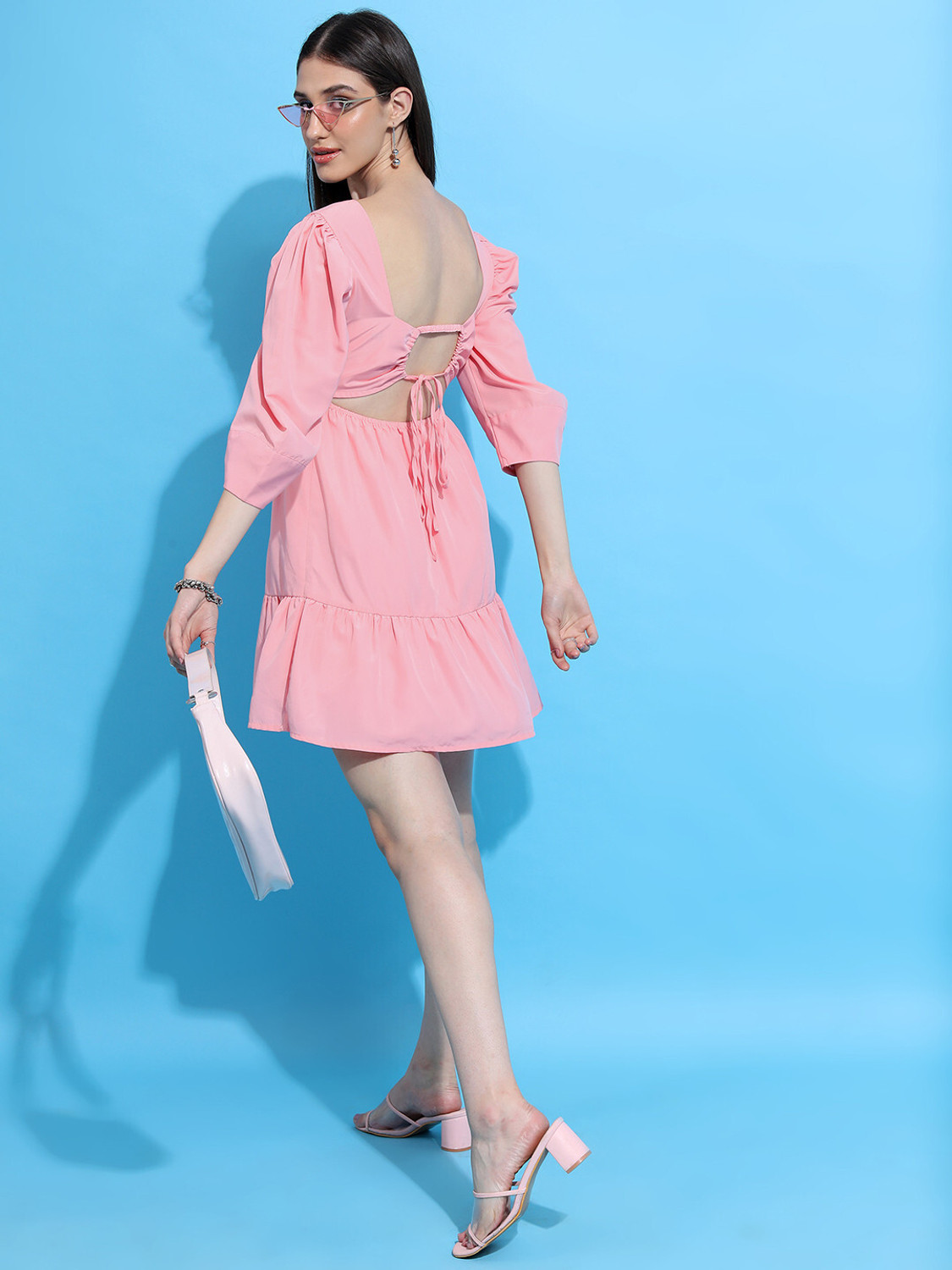 Image of Tokyo Talkies Women Fit and Flare Pink Mini /Short Dress