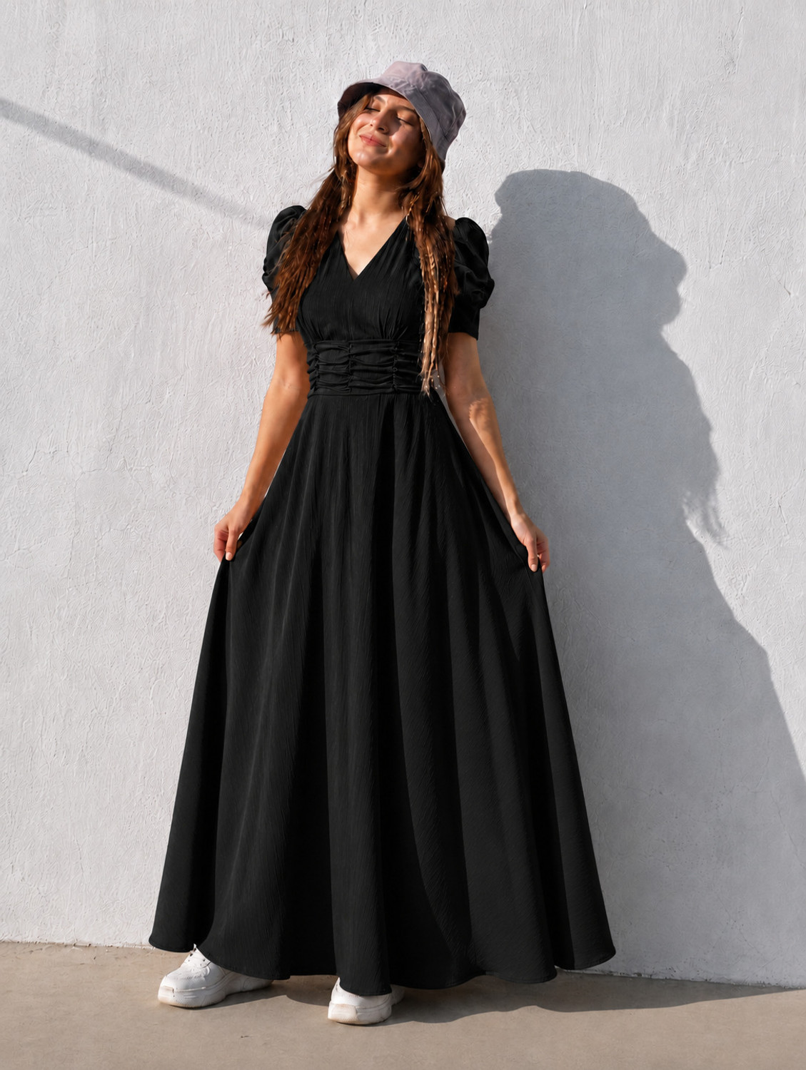 METRONAUT Women Fit and Flare Black Maxi/Full Length Dress
