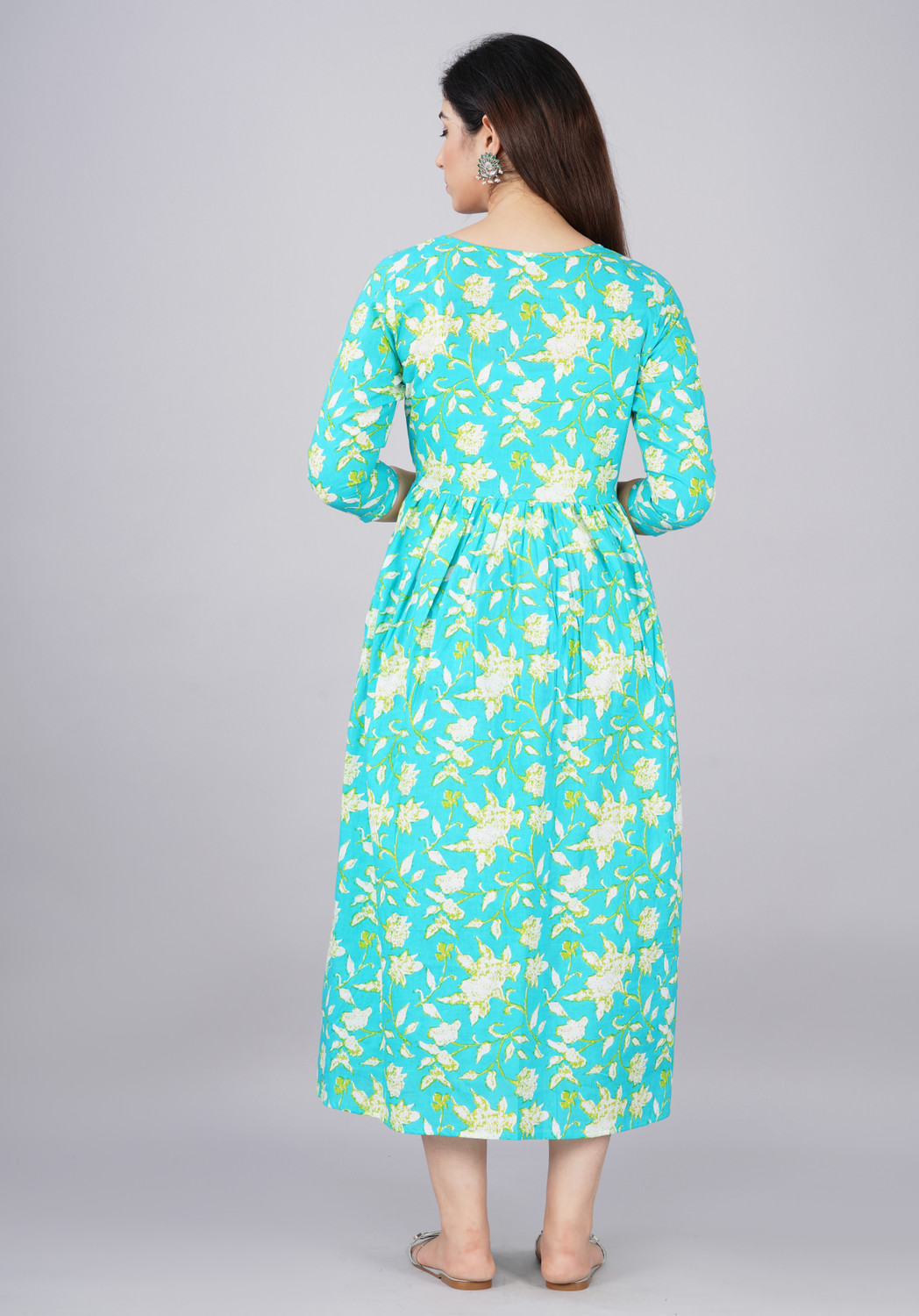 Image of ARKAVYA Women Fit and Flare Light Green Midi /Calf Length Dress