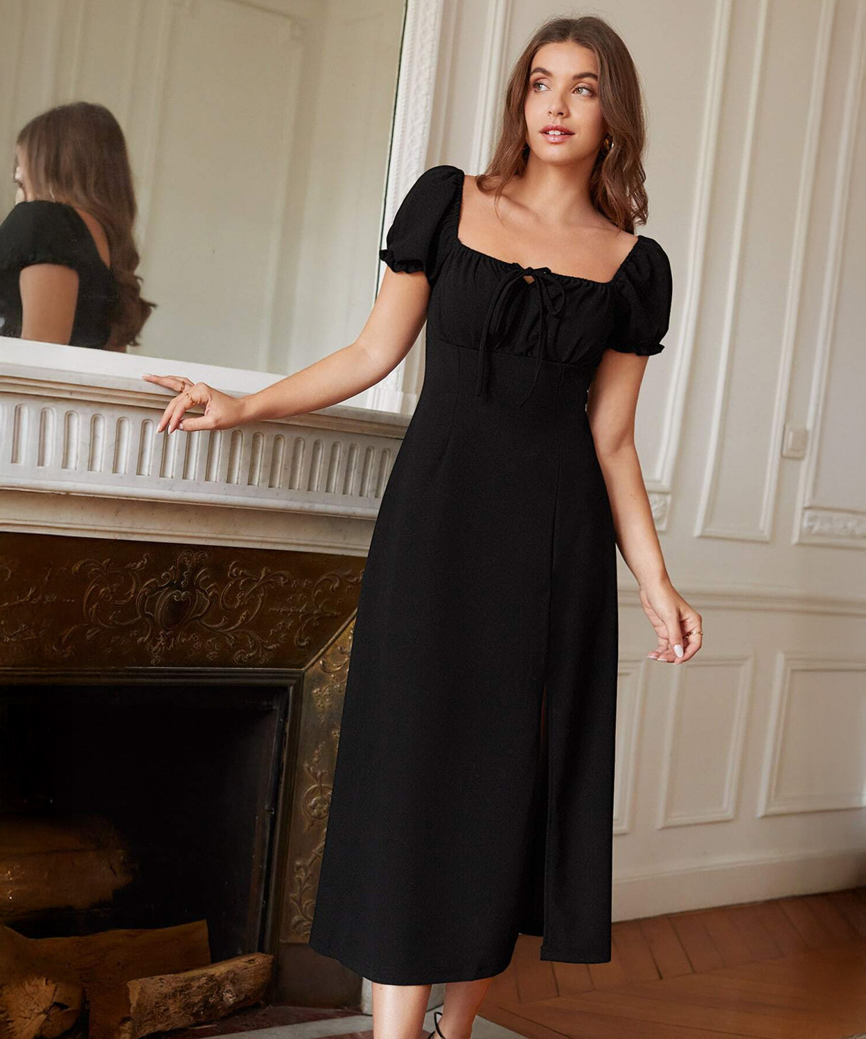 Image of Rosery Paris Women A-line Black Midi /Calf Length Dress