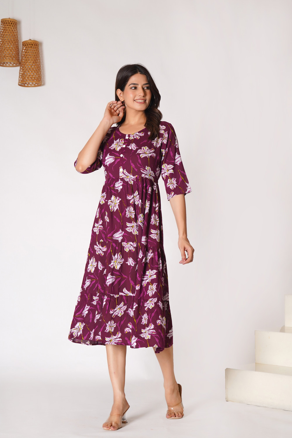 Image of GonerDham Women A-line Purple Midi /Calf Length Dress