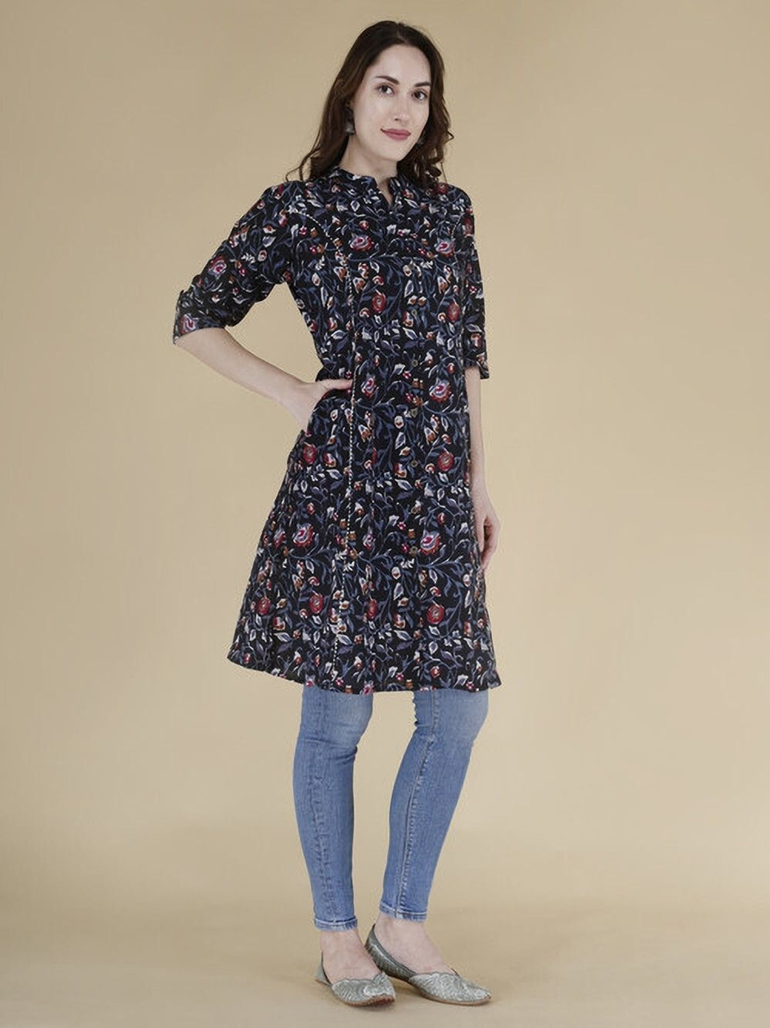 Image of HOC's Printed Pure Cotton Anarkali Kurta for Women (Multicolor)