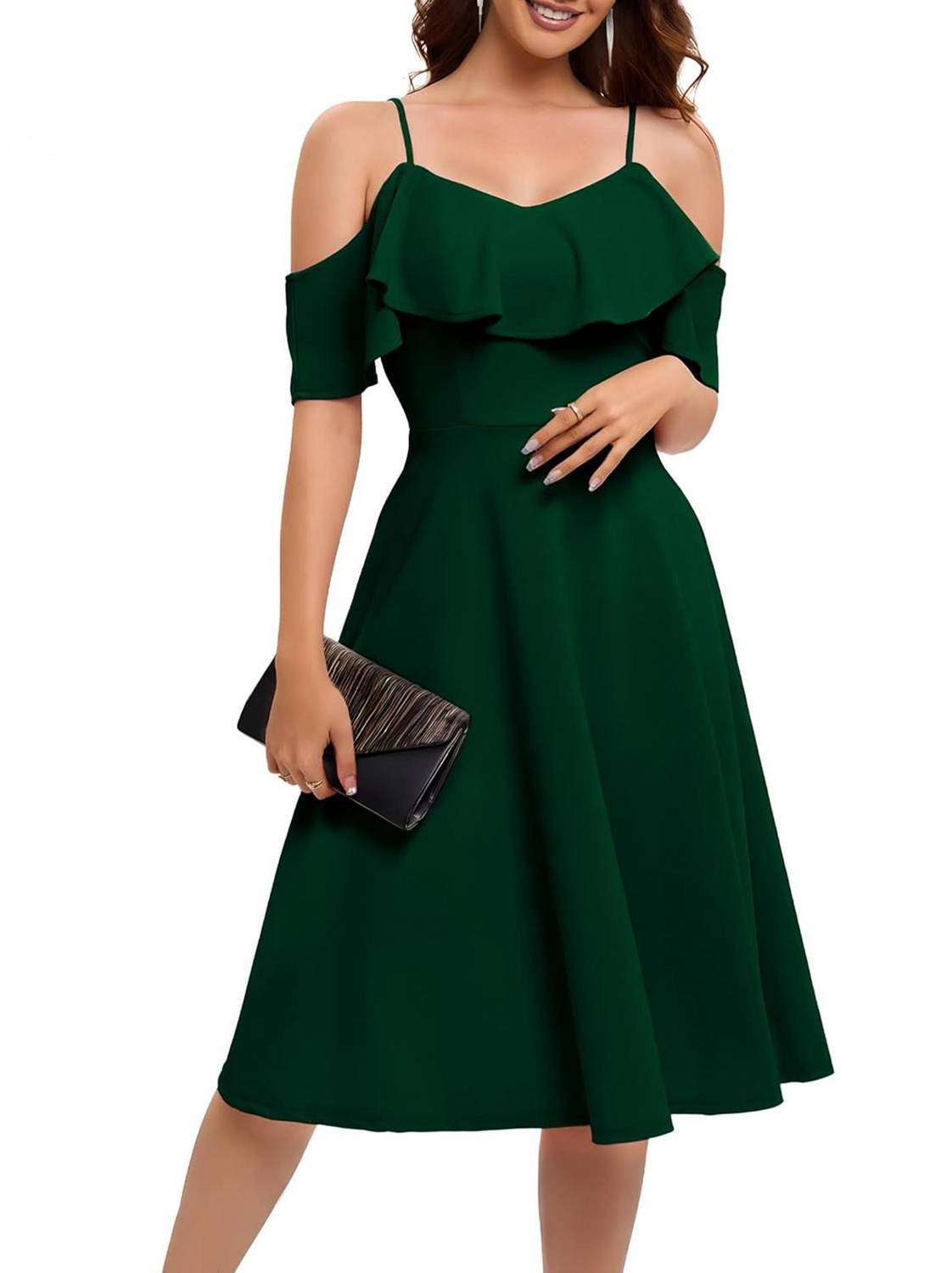 C4D Women Fit and Flare Dark Green Midi/Calf Length Dress