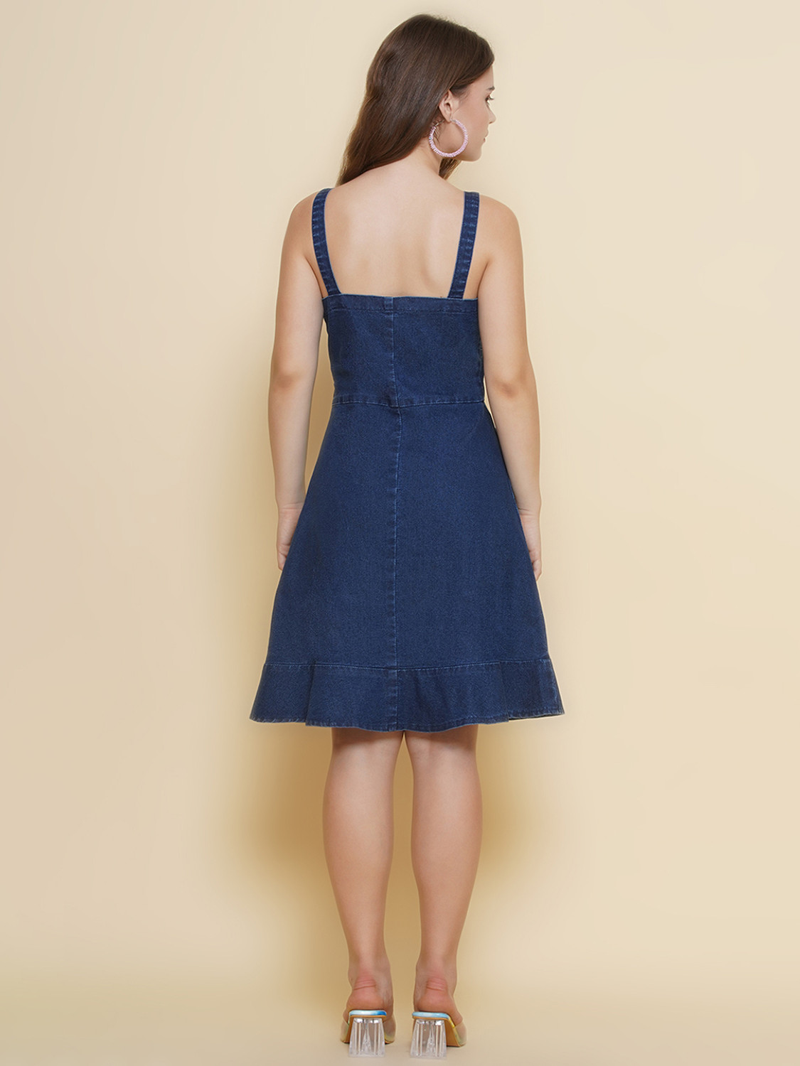 Image of Puella Women Fit and Flare Dark Blue Knee Length Dress