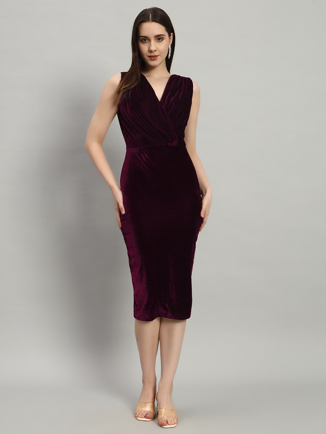 Image of Vaararo Women Bodycon Red Below Knee Dress