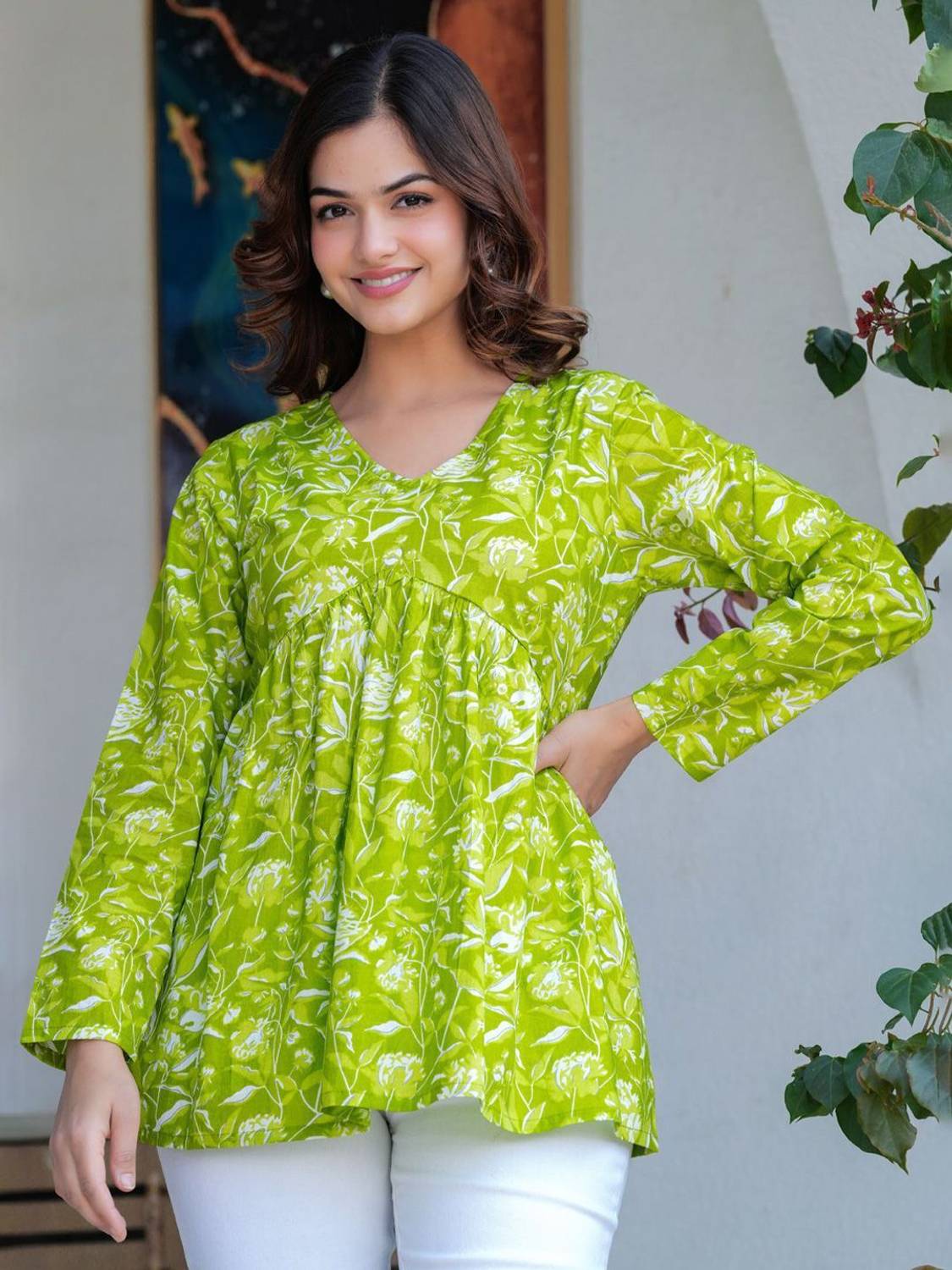 KARMA OUTFIT Formal Self Design Women Green, White Top