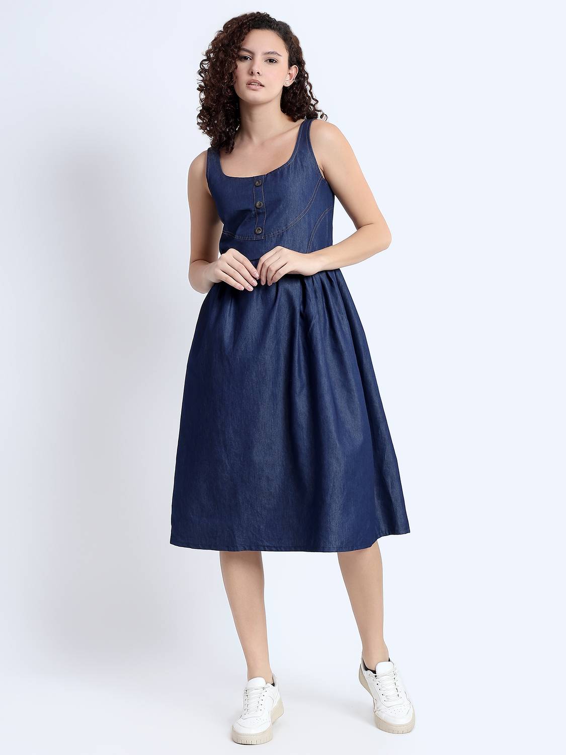 urban cat Women A-line Dark Blue Below Knee Dress