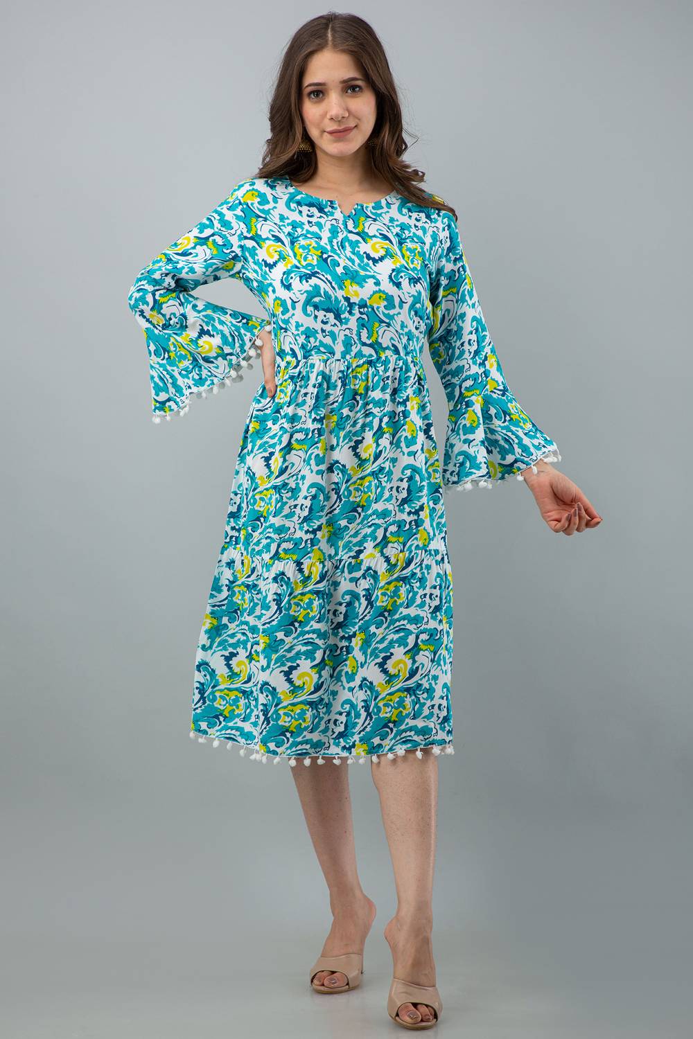 AJAYCREATIONS Women A-line Blue Knee Length Dress
