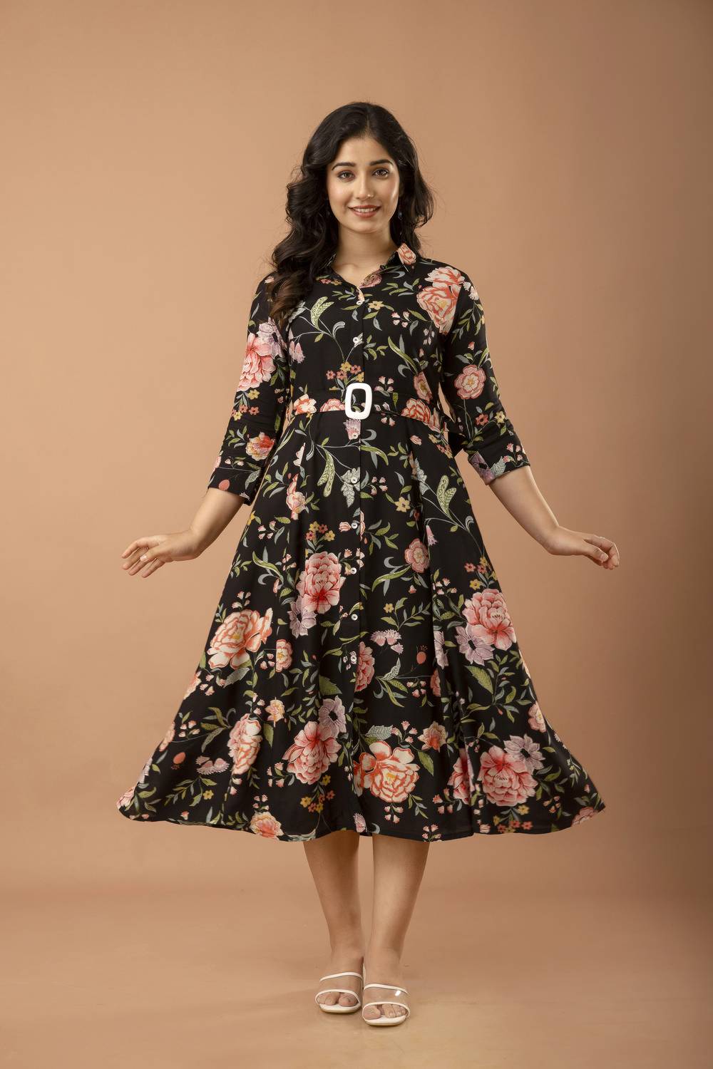 VIPY HANGER Women Fit and Flare Black Midi/Calf Length Dress