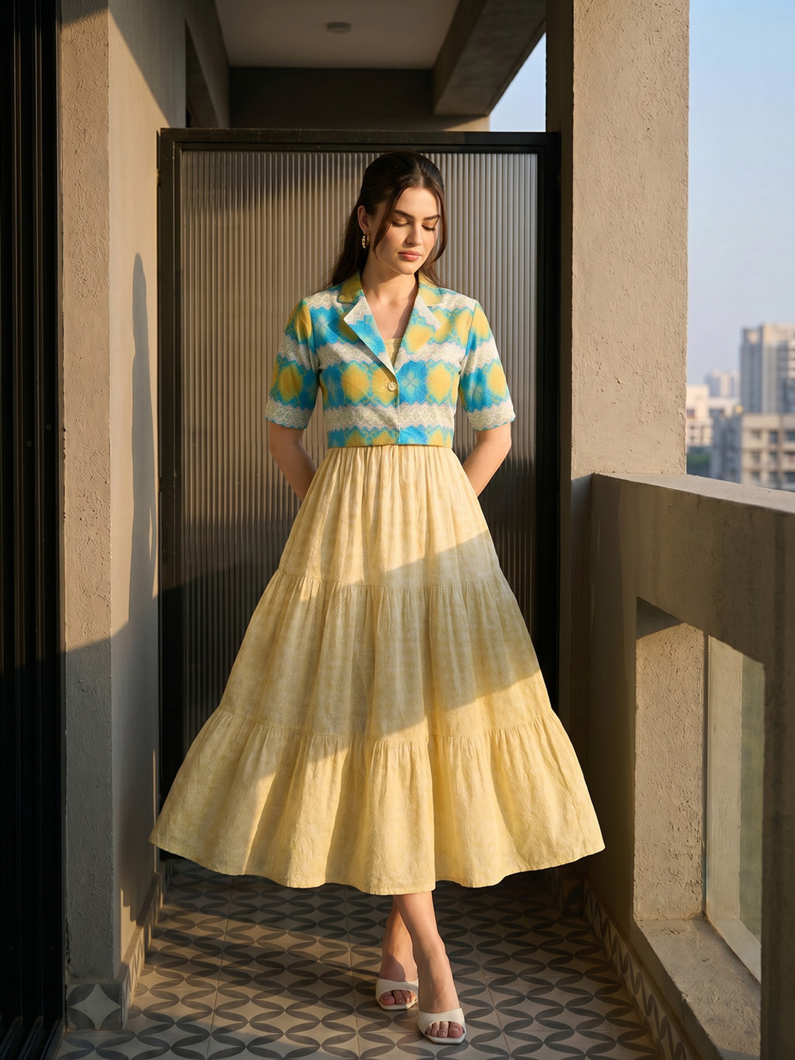 ZUMMER Women Fit and Flare Yellow Midi/Calf Length Dress