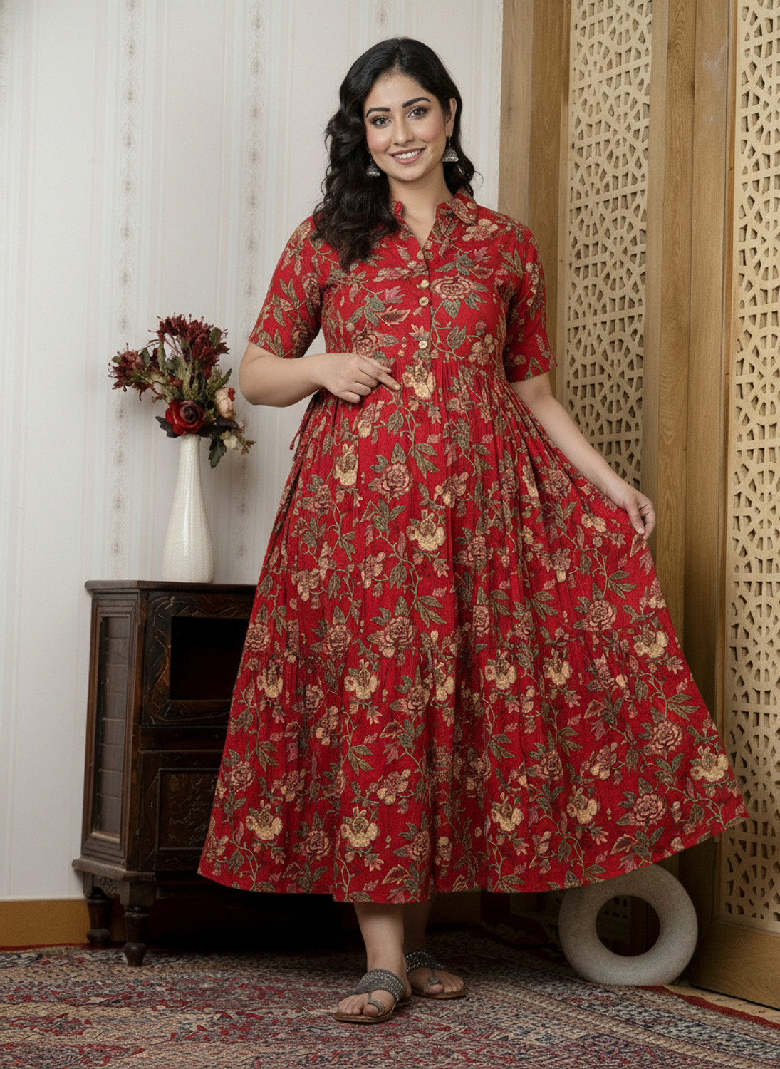 Image of Mialo fashion Women Fit and Flare Red Below Knee Dress