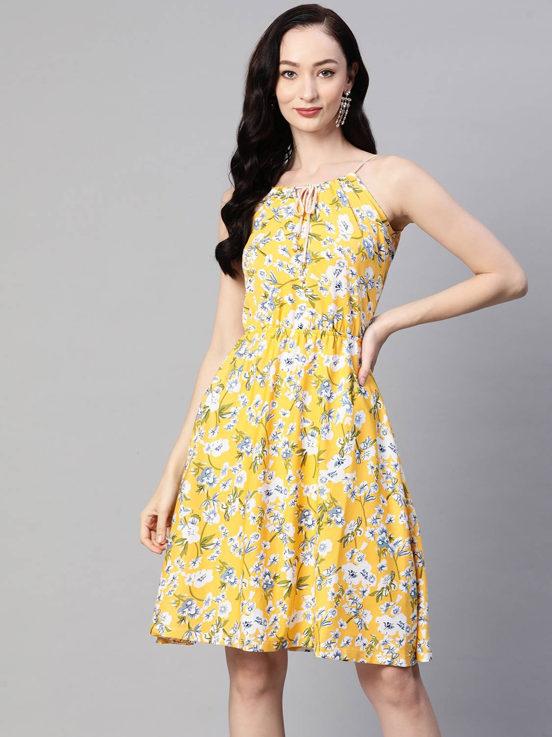 Arriva Fab Women Fit and Flare White Knee Length Dress