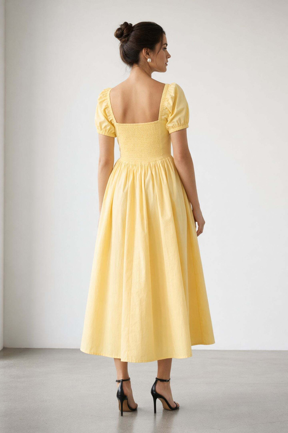 Image of virgio Women Fit and Flare Yellow Midi /Calf Length Dress
