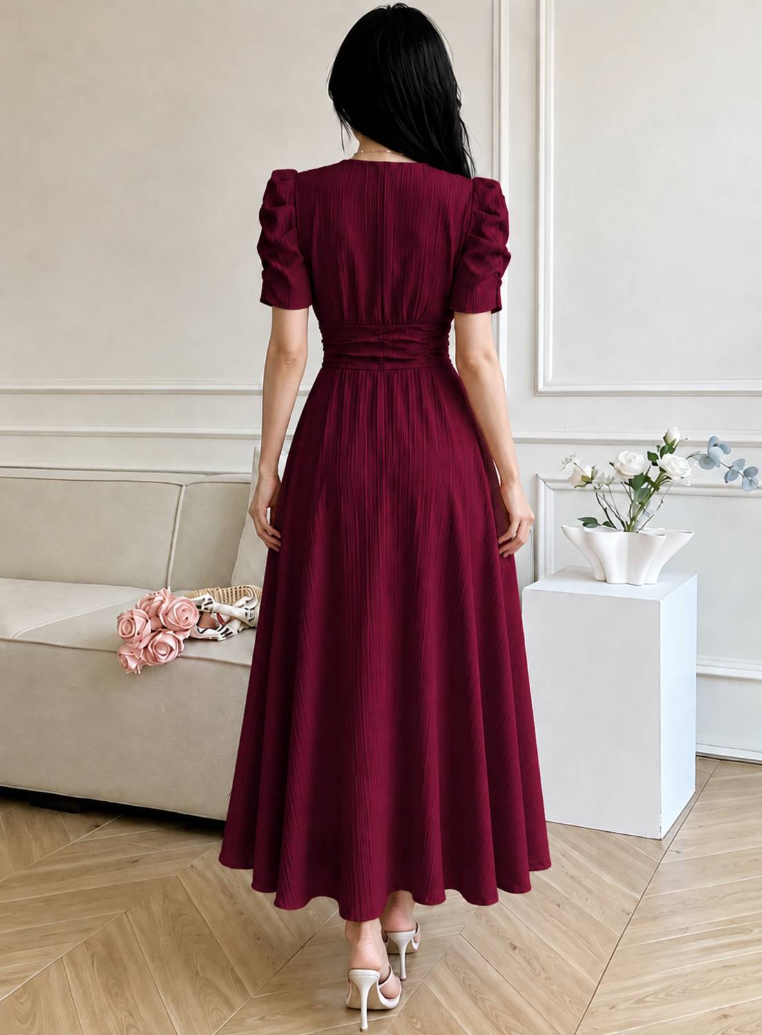 METRONAUT Women Maroon A-line Ankle Length Dress - Image 4