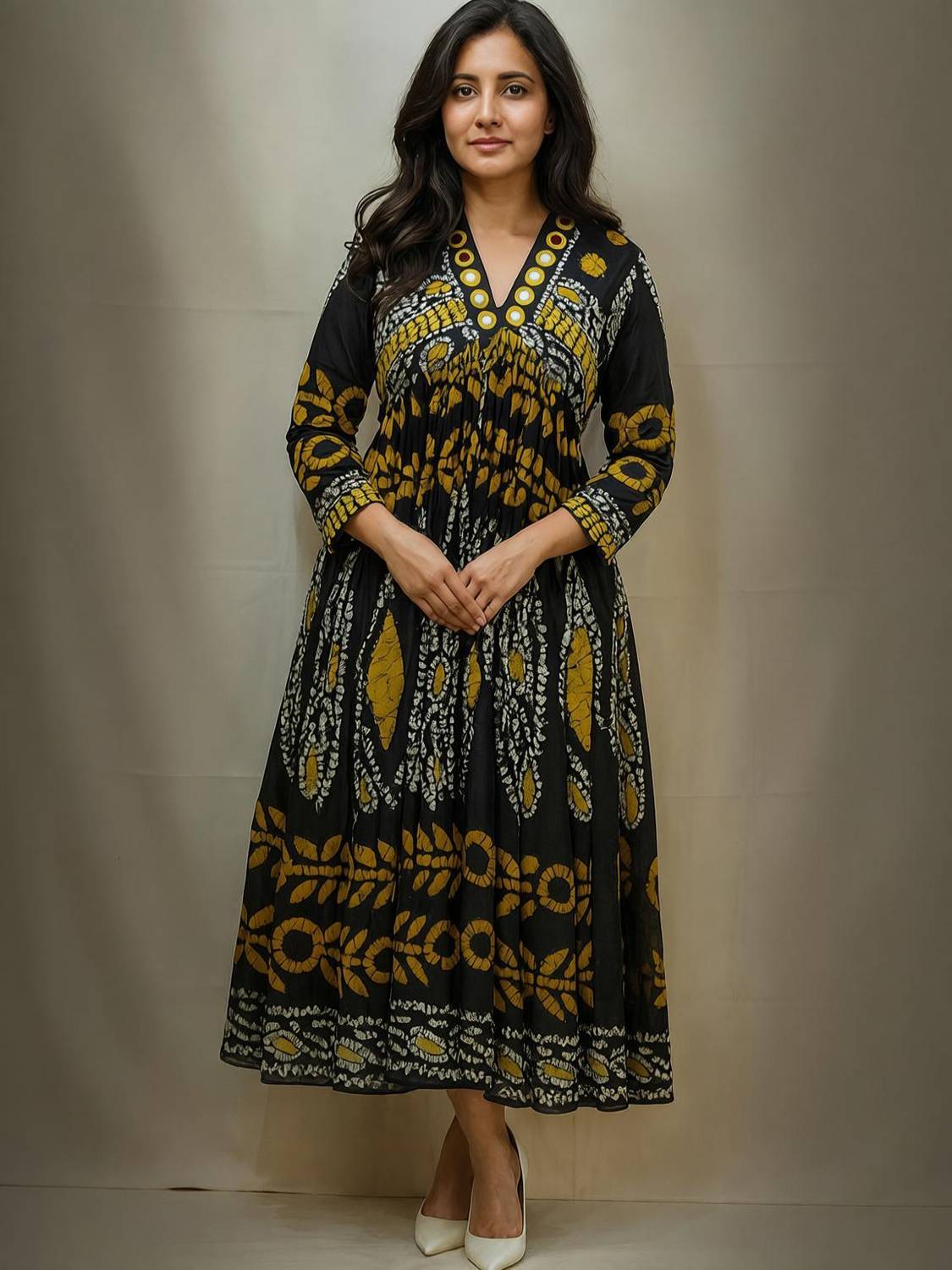 Beads N Stones Women Fit and Flare Black Maxi/Full Length Dress