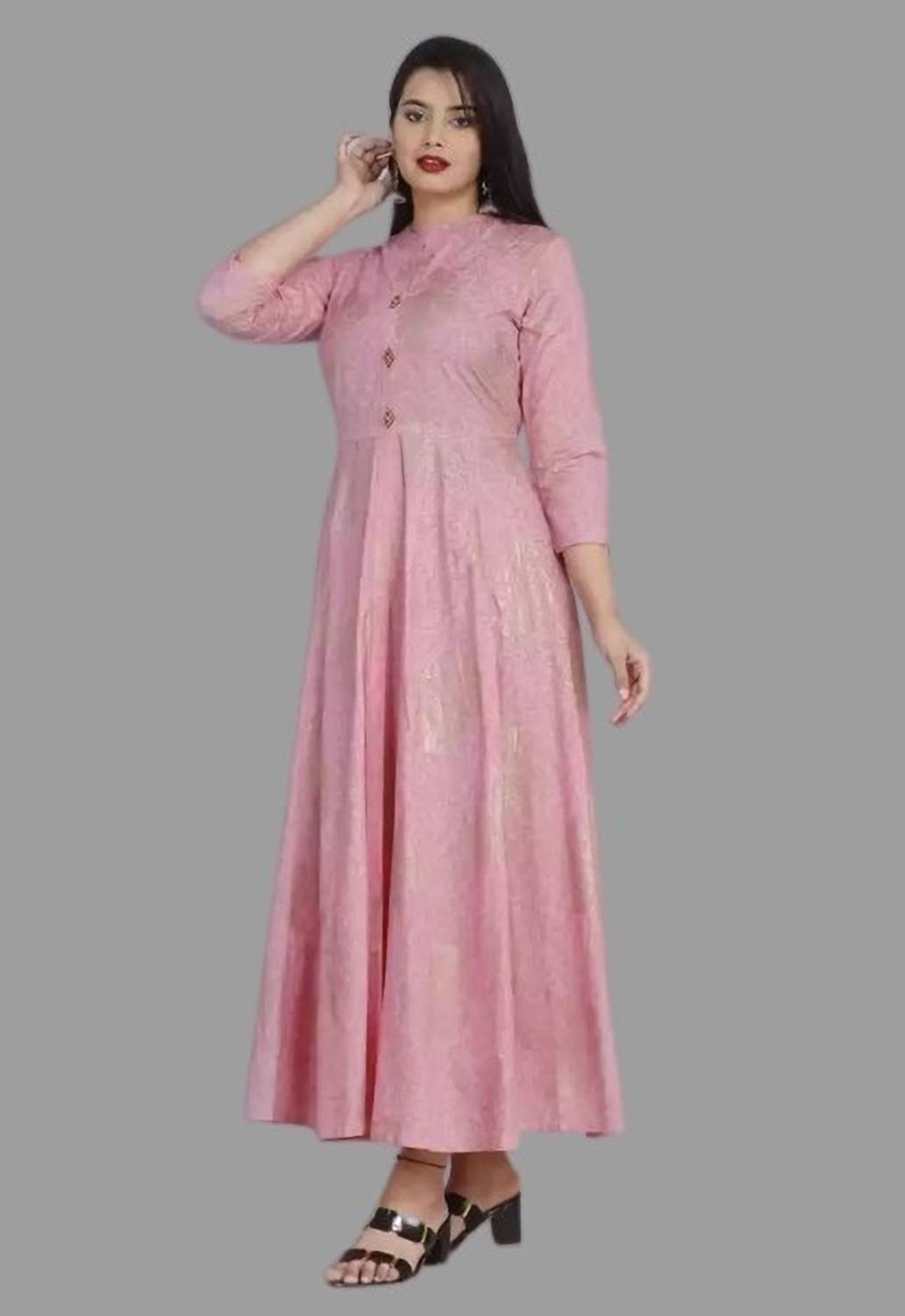 AnviTextile Women Fit and Flare Pink Maxi/Full Length Dress