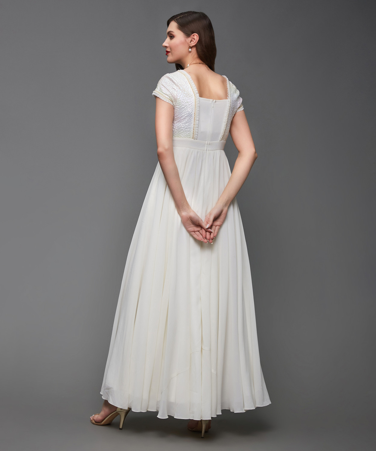 Image of Miss Chase Women Gathered White Maxi /Full Length Dress