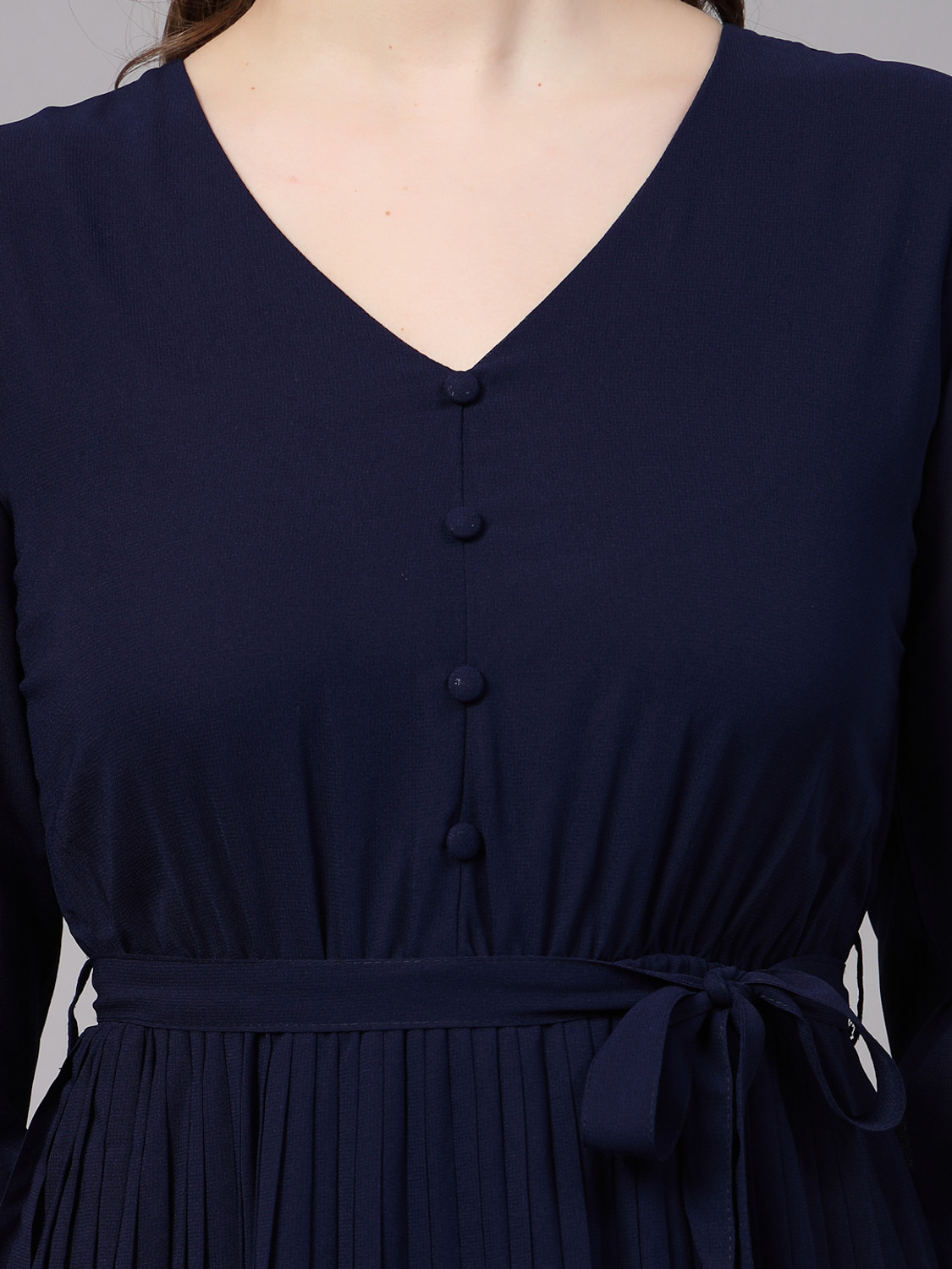 Image of AAYU Women Fit and Flare Dark Blue Maxi /Full Length Dress