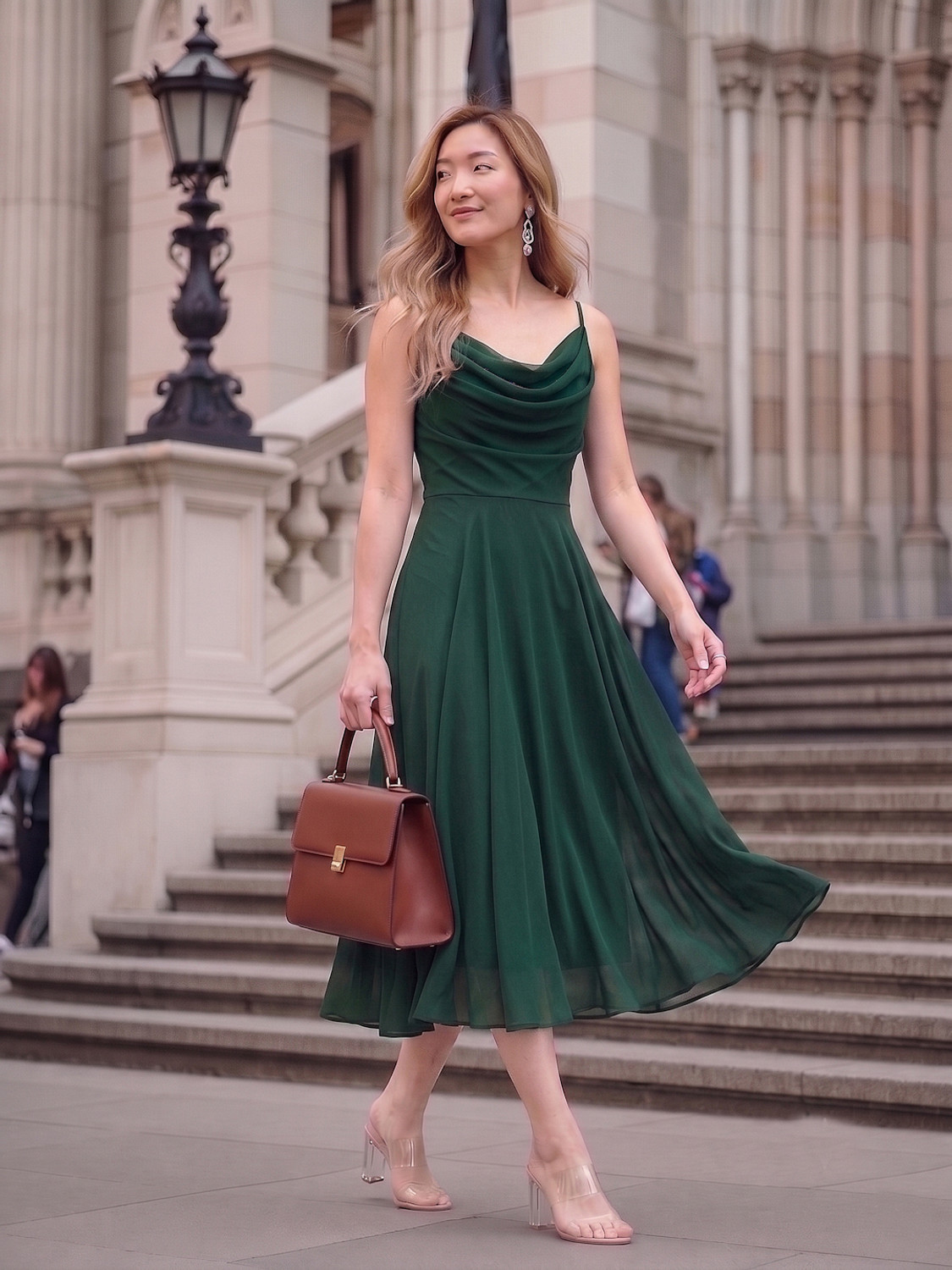 Image of AAYU Women Fit and Flare Green Midi /Calf Length Dress