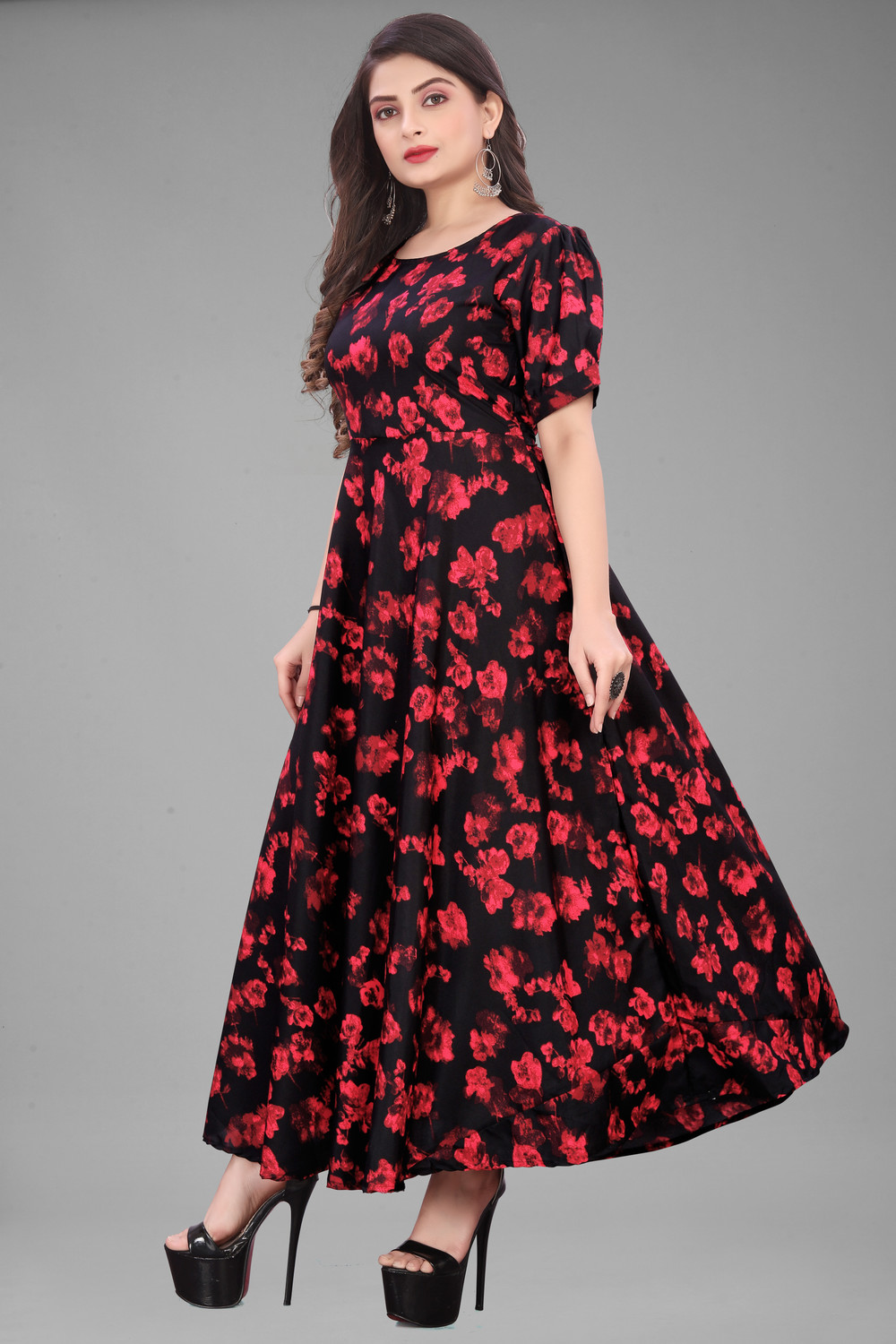 Image of Qena Women Maxi Red, Black Full Length Dress