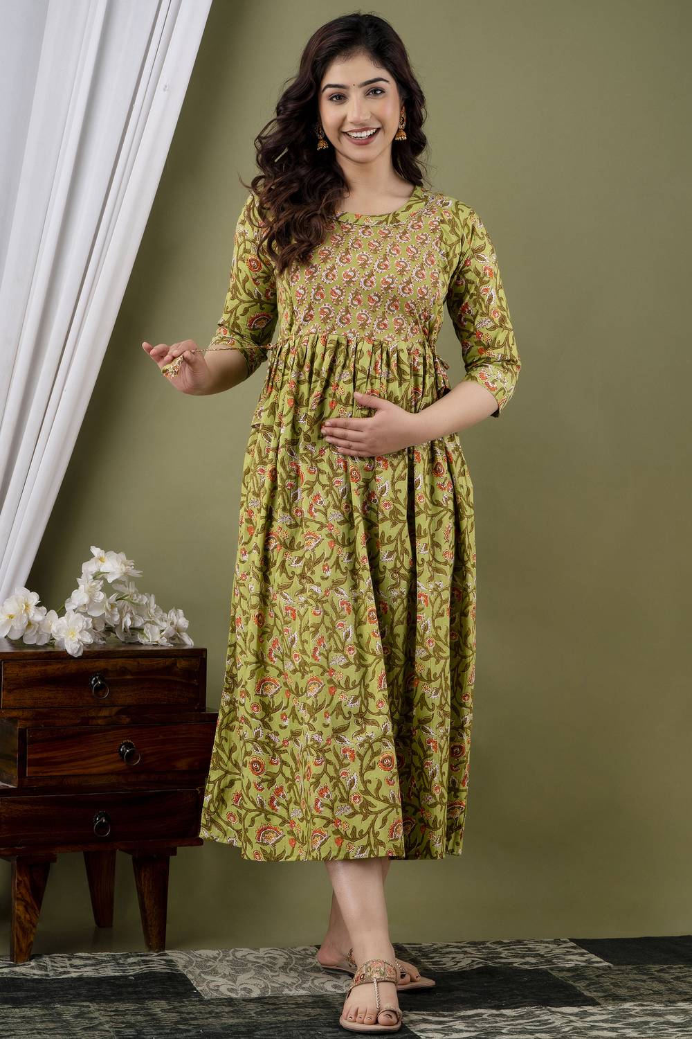 FASHION CLOUD Women Printed Pure Cotton Anarkali Kurta (Green)