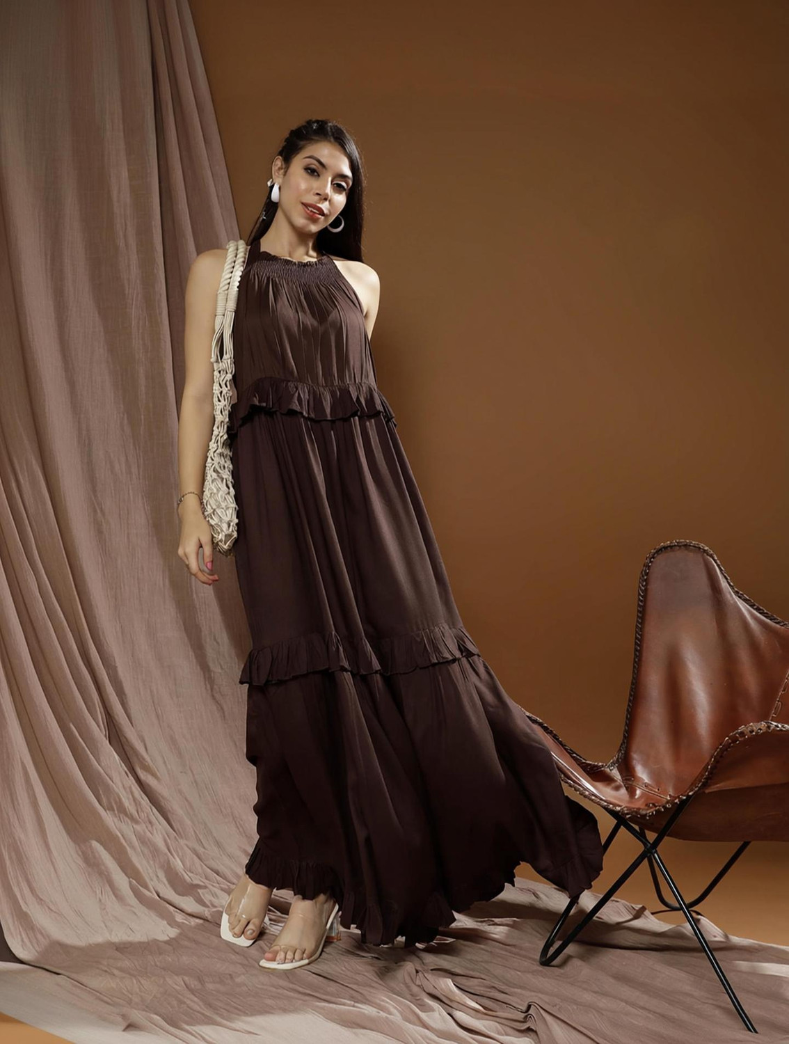 Image of ATHENA Women Maxi Brown Full Length Dress