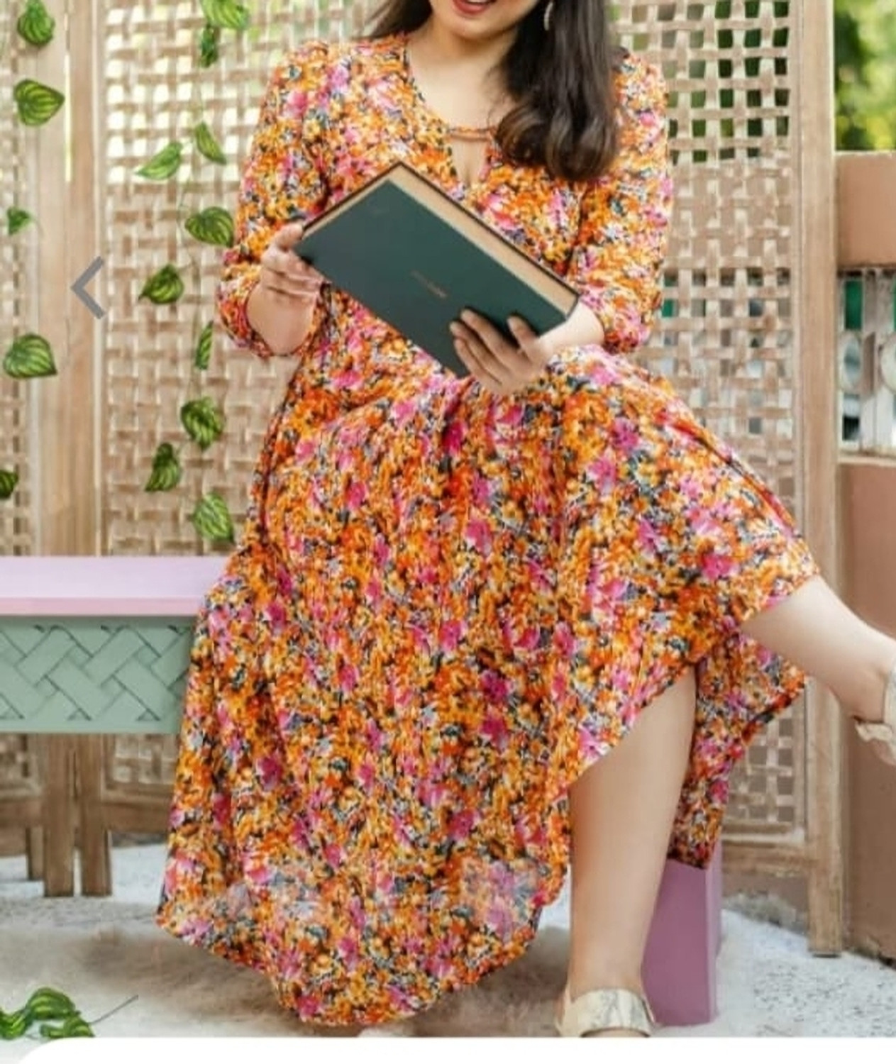 Image of GFM Women Fit and Flare Orange Midi /Calf Length Dress