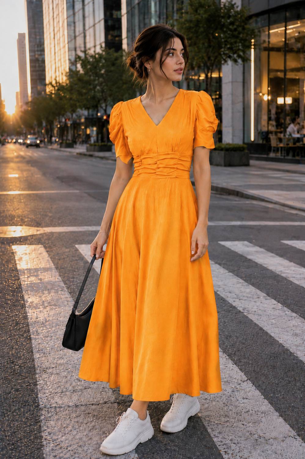 Fabflee Women A-line Yellow Ankle Length Dress