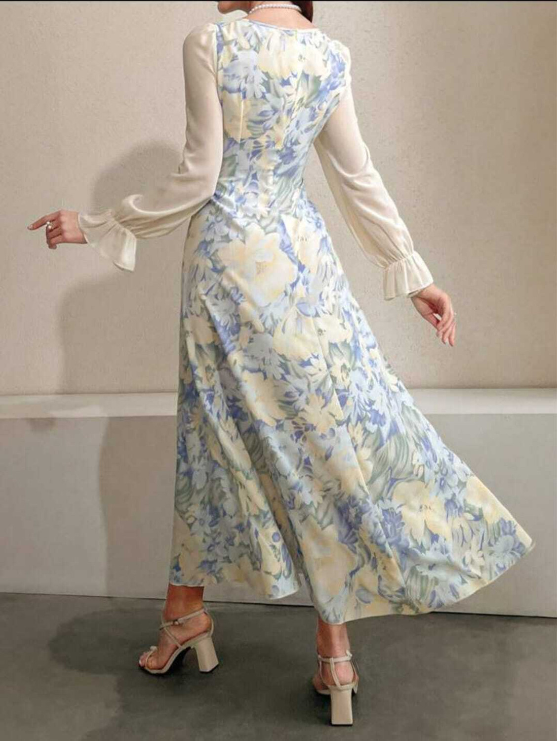 Image of SHIVANSHCLOSET Women Fit and Flare Blue Maxi /Full Length Dress