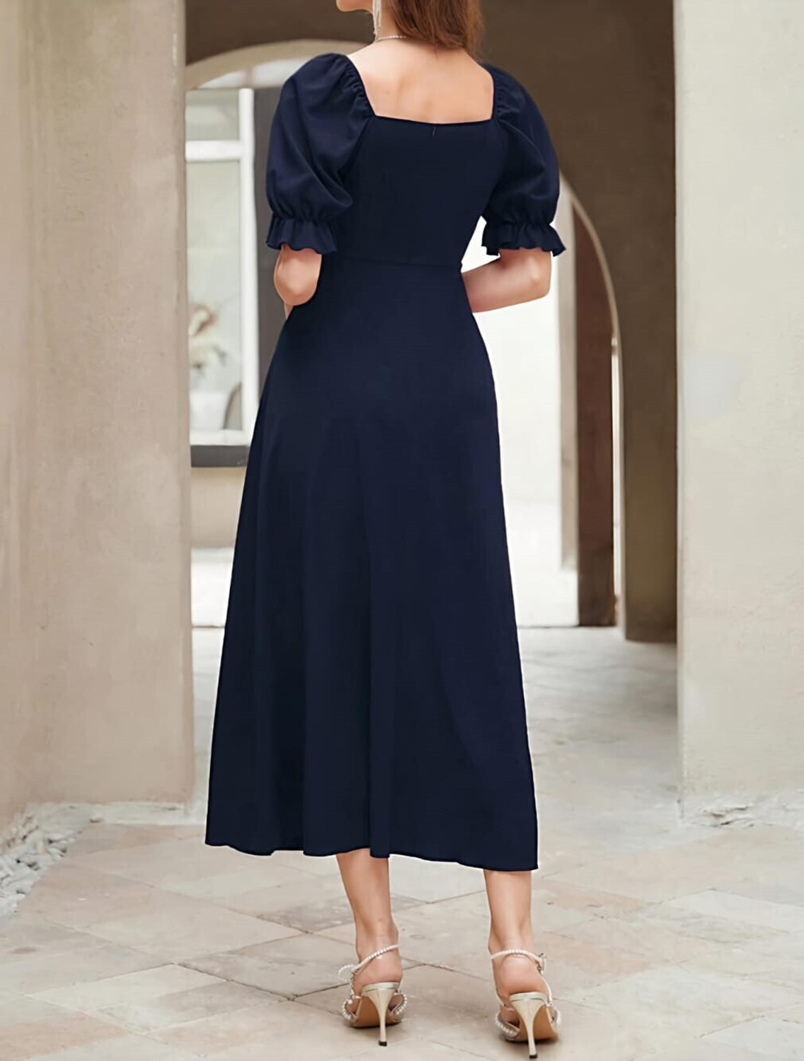 Image of SHYAM SUNDARI Women Fit and Flare Blue Midi /Calf Length Dress