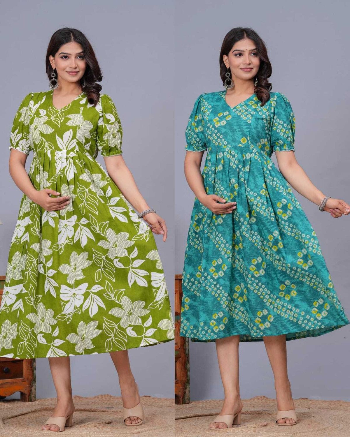 Image of Yuwan Women Maxi Green, Light Green Below Knee Dress