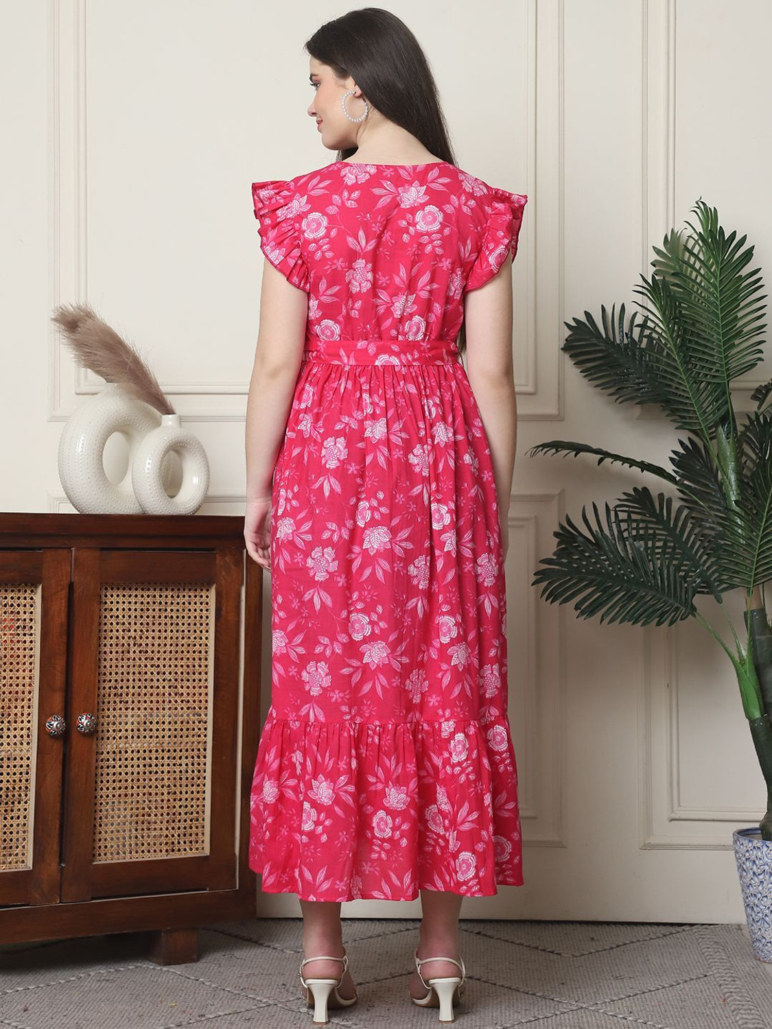 Image of FREMPY Women Fit and Flare Pink Midi /Calf Length Dress