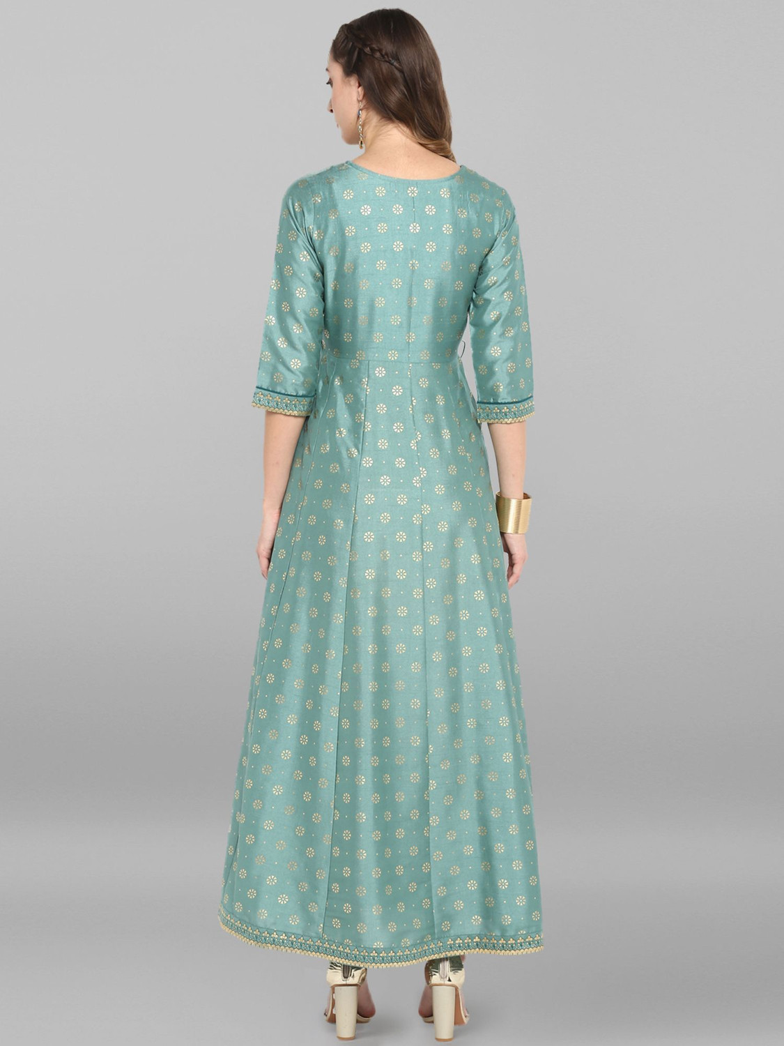 Image of Janasya Women Fit and Flare Light Green Maxi /Full Length Dress